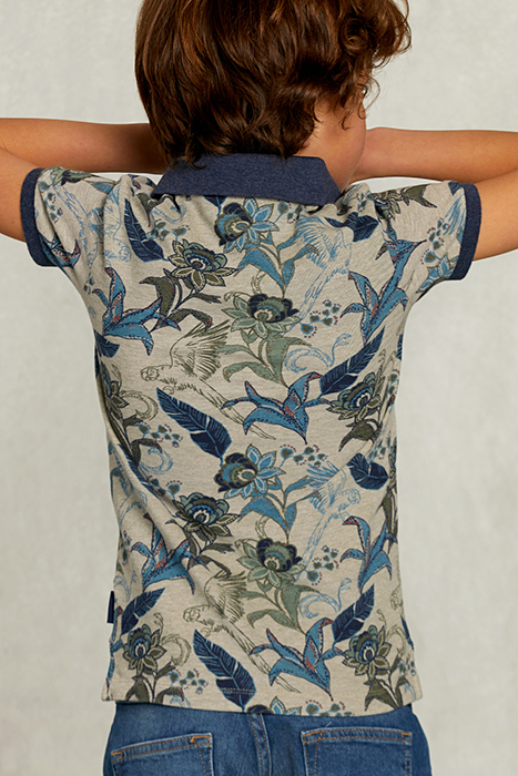 CUSTOM FIT FLORAL POLO EQUATOR MIX KHAKI 2