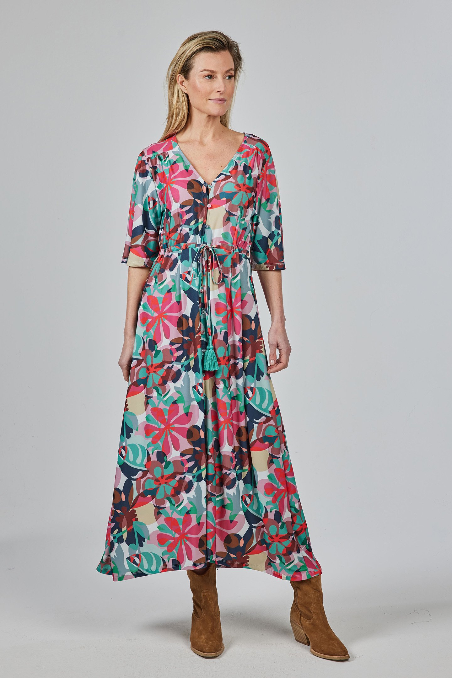 LONG DRESS LANI PRINT OFFWHITE WITH PINK PLANES PRINT by DIDI