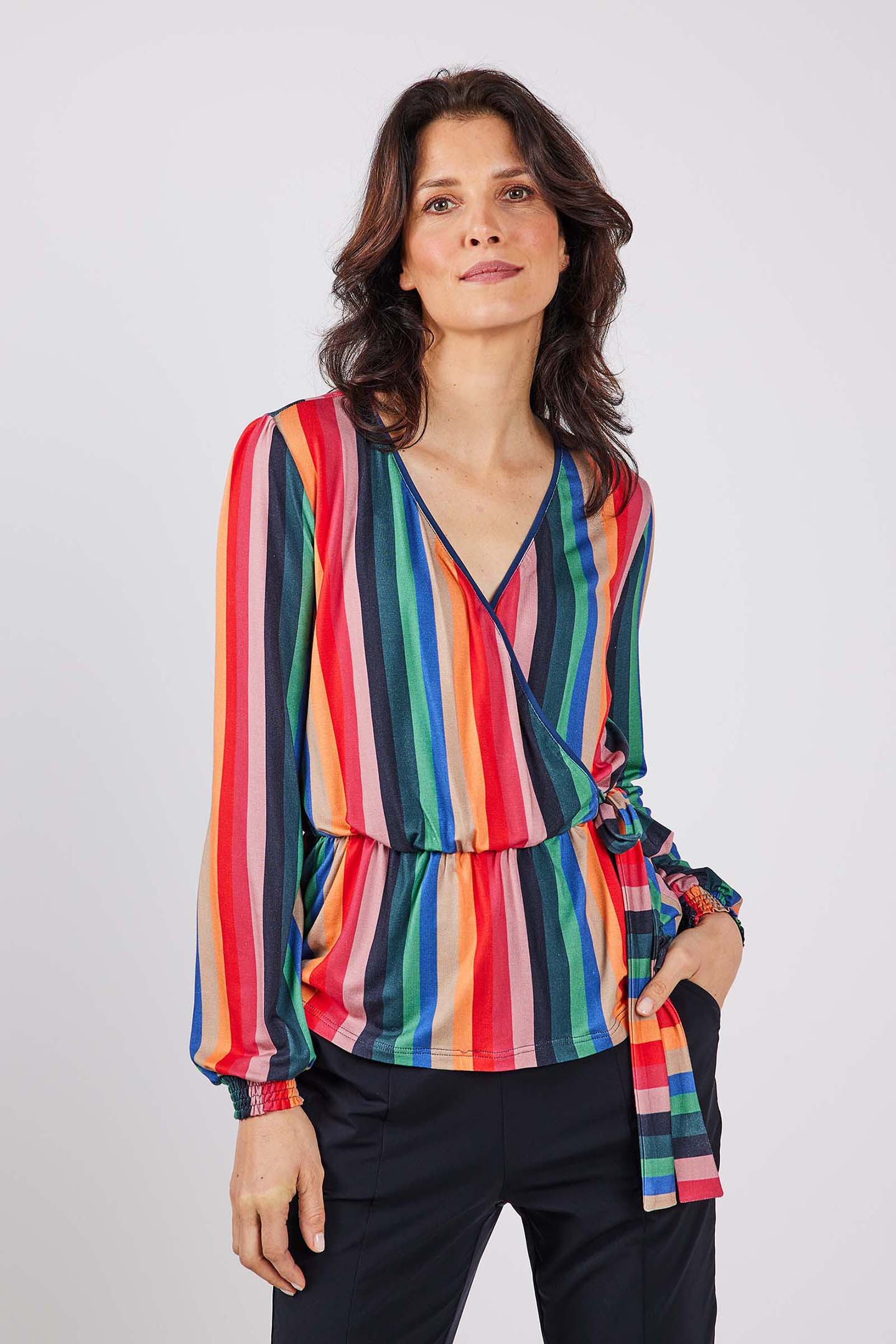 WIKKELTOP PEACH POPPY RED WITH FRIEND STRIPE PRINT by DIDI