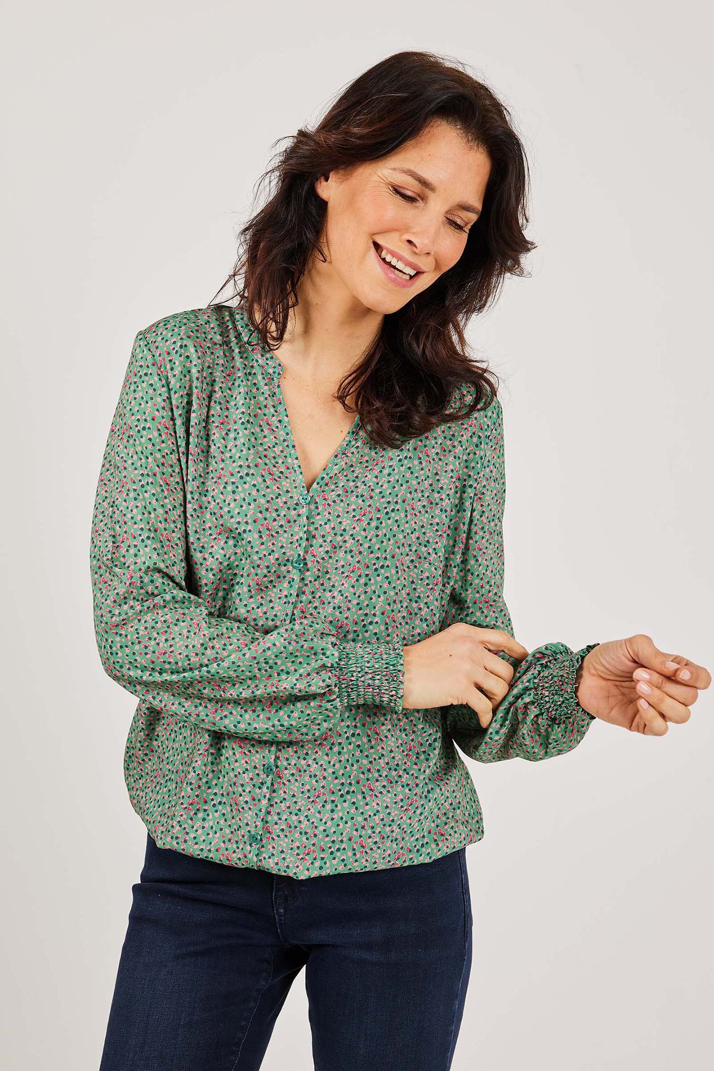 BLOUSE PARTY GREEN SPRUCE WITH SPIRIT PRINT by DIDI