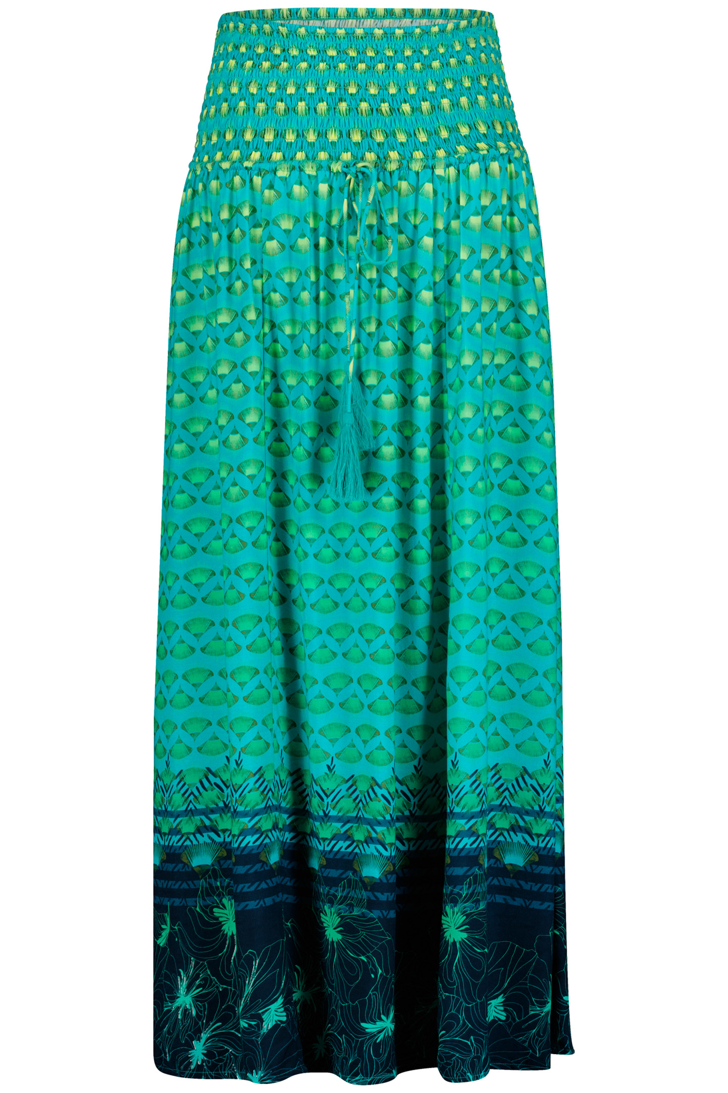 SMOCKED SKIRT MAGIC CERAMIC GREEN WITH FLOWERFAN PRINT 3