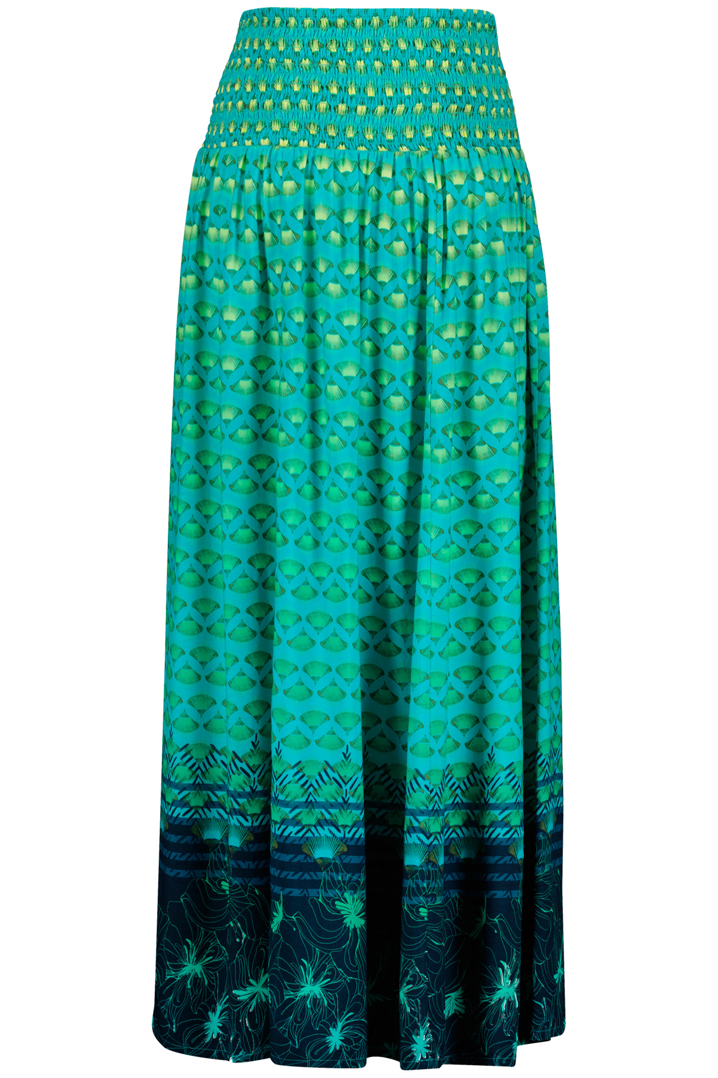 SMOCKED SKIRT MAGIC CERAMIC GREEN WITH FLOWERFAN PRINT 4