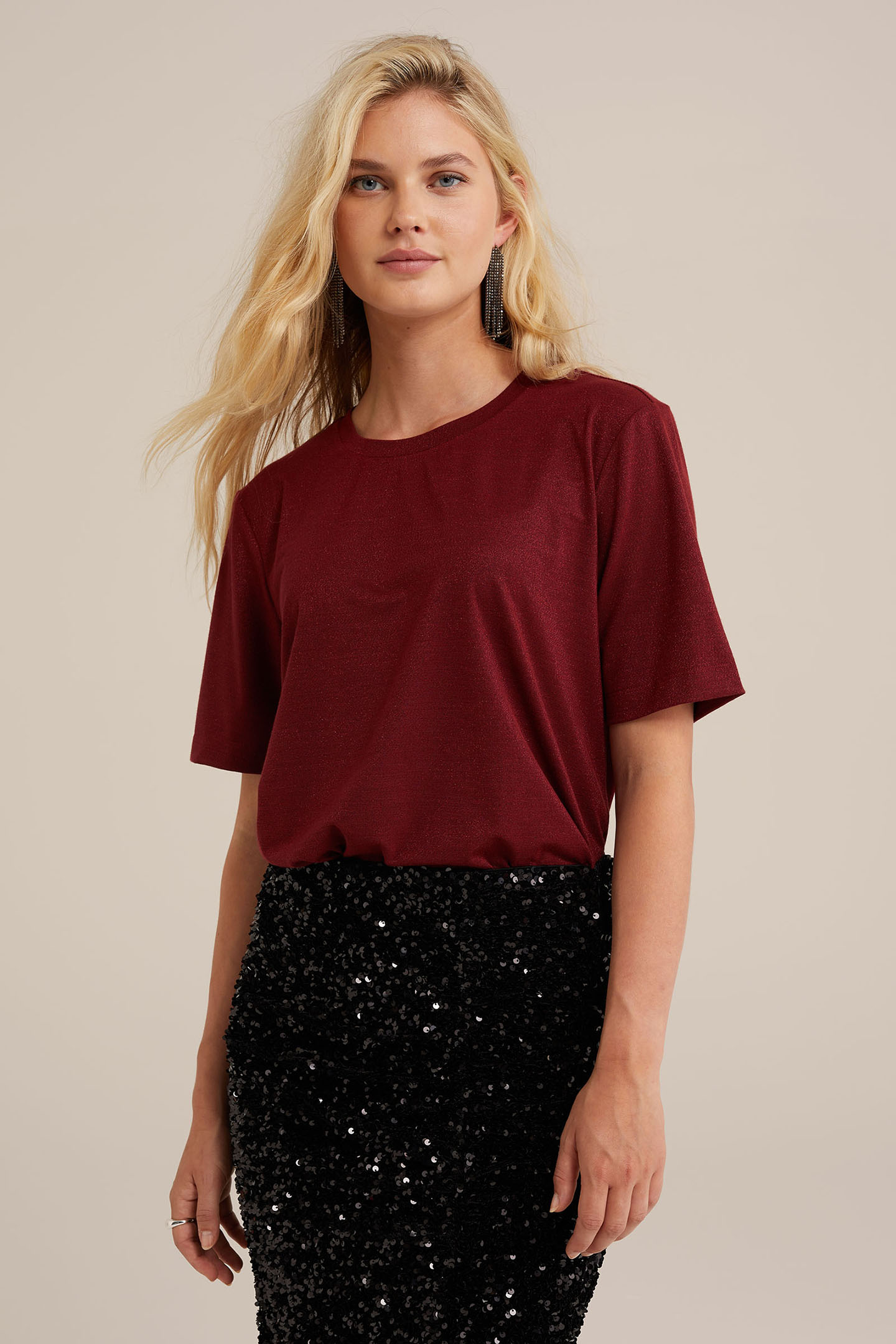 T-SHIRT BURGUNDY RED by WE Fashion