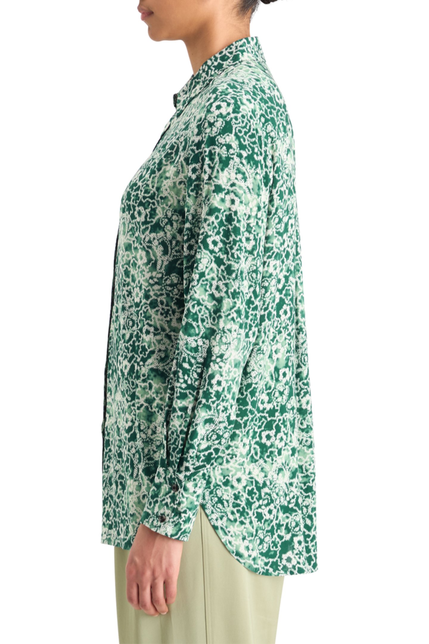 VISCOSE PRINTED RELAXED FIT SHIRT SHIBORI FLORAL GREEN 6