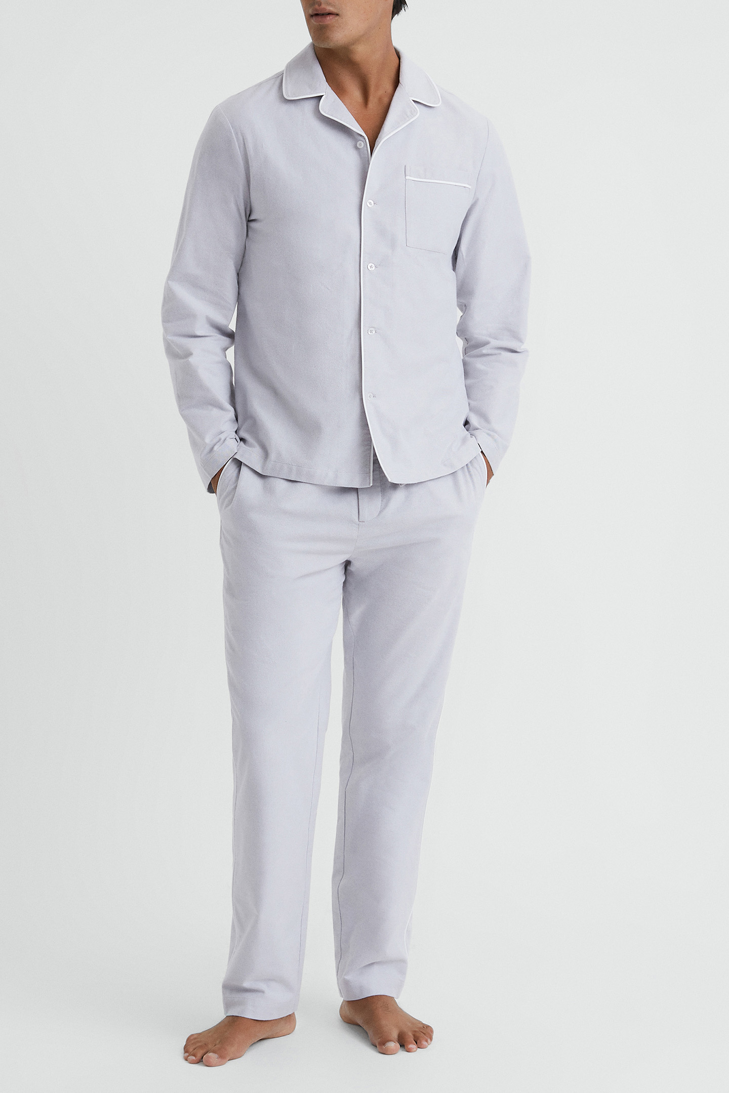 LS COTTON NIGHTWEAR SHIRT WITH PIPING ICE GREY 3