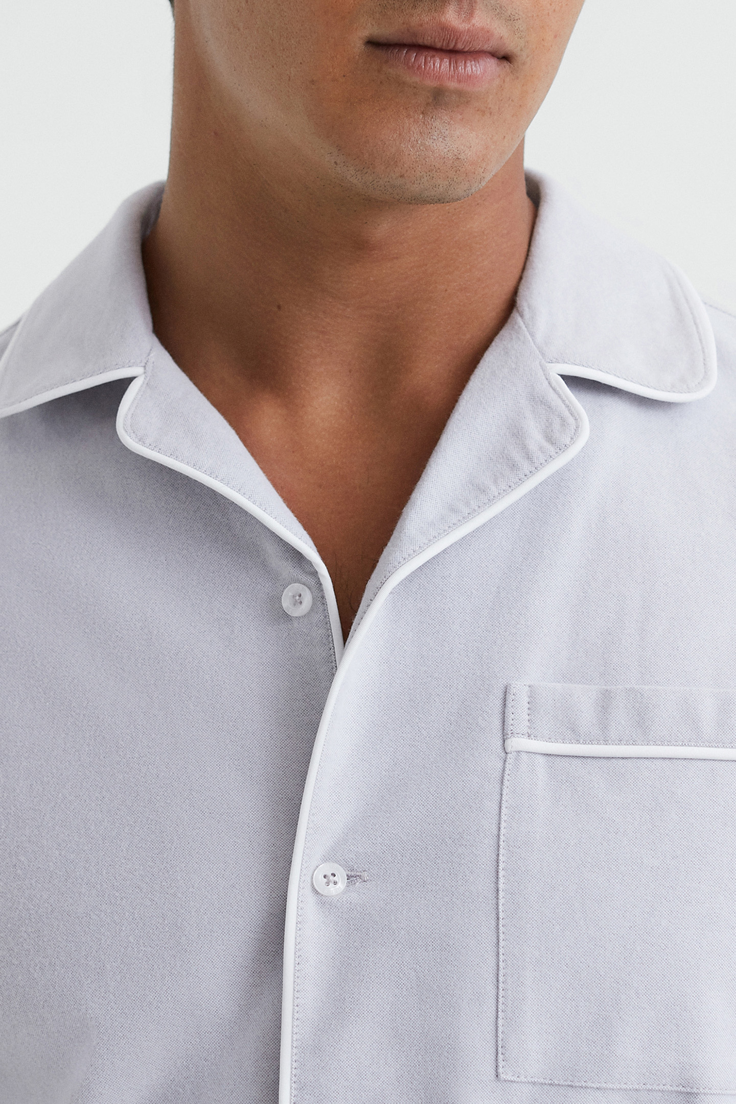 LS COTTON NIGHTWEAR SHIRT WITH PIPING ICE GREY 5