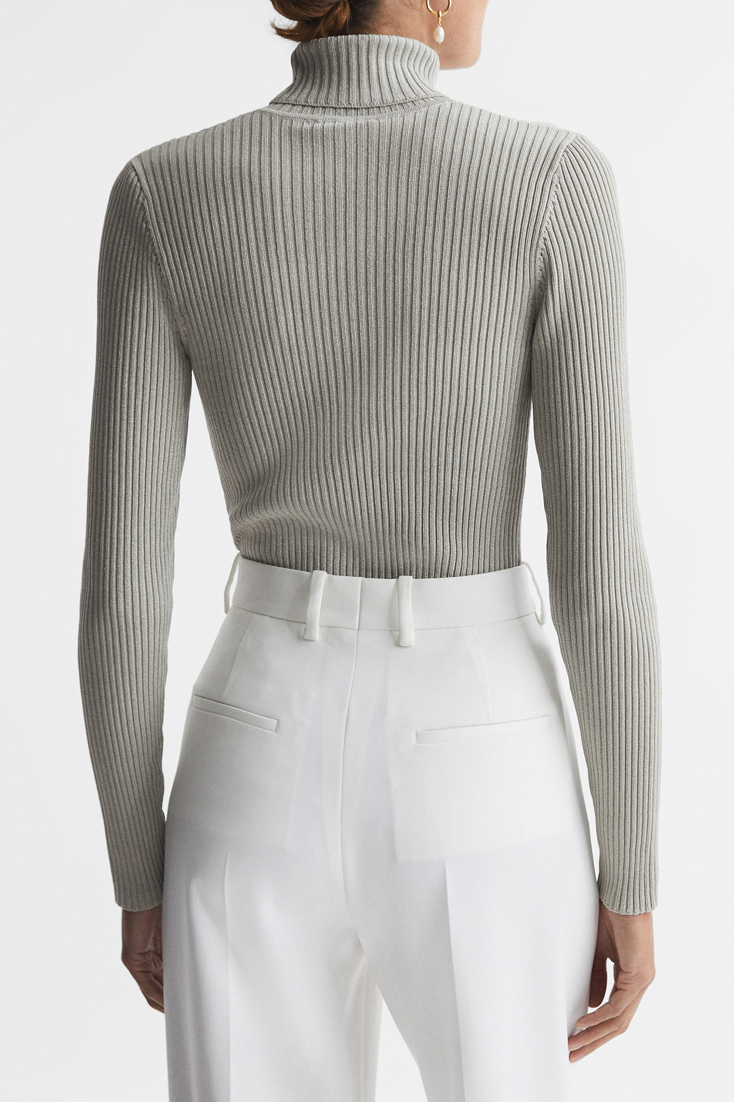 METALLIC MESH PANEL ROLL NECK SILVER 2