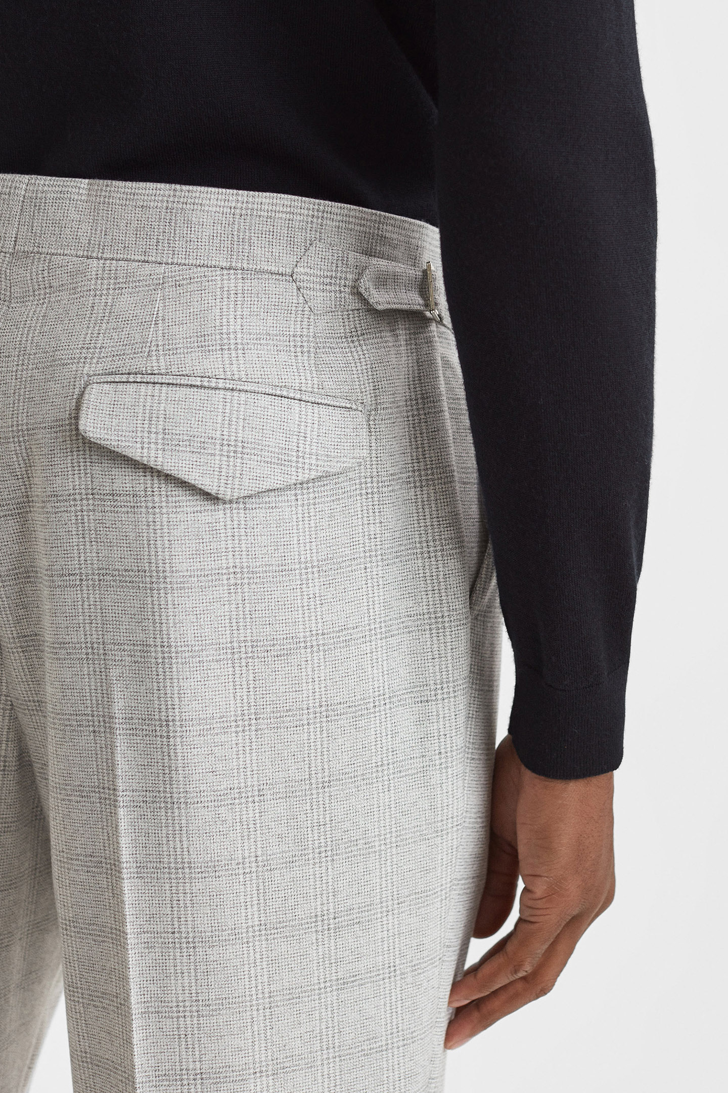 PRICE OF WALES CHECK SIDE ADJUSTER TROUSER SOFT GREY 5