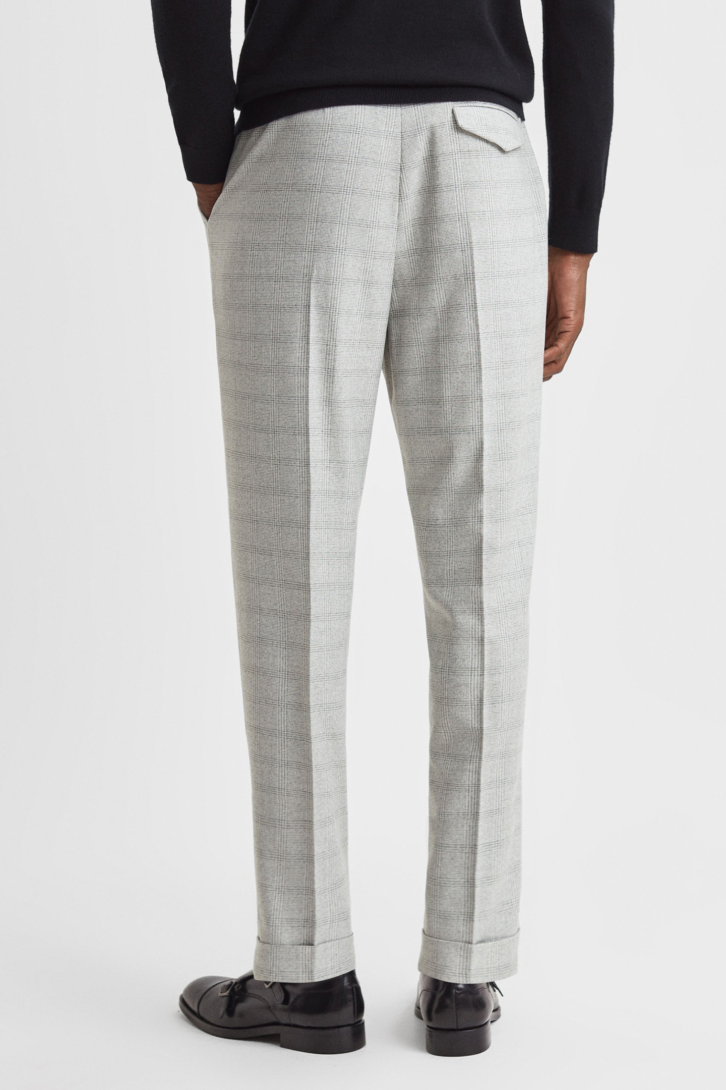 PRICE OF WALES CHECK SIDE ADJUSTER TROUSER SOFT GREY 2