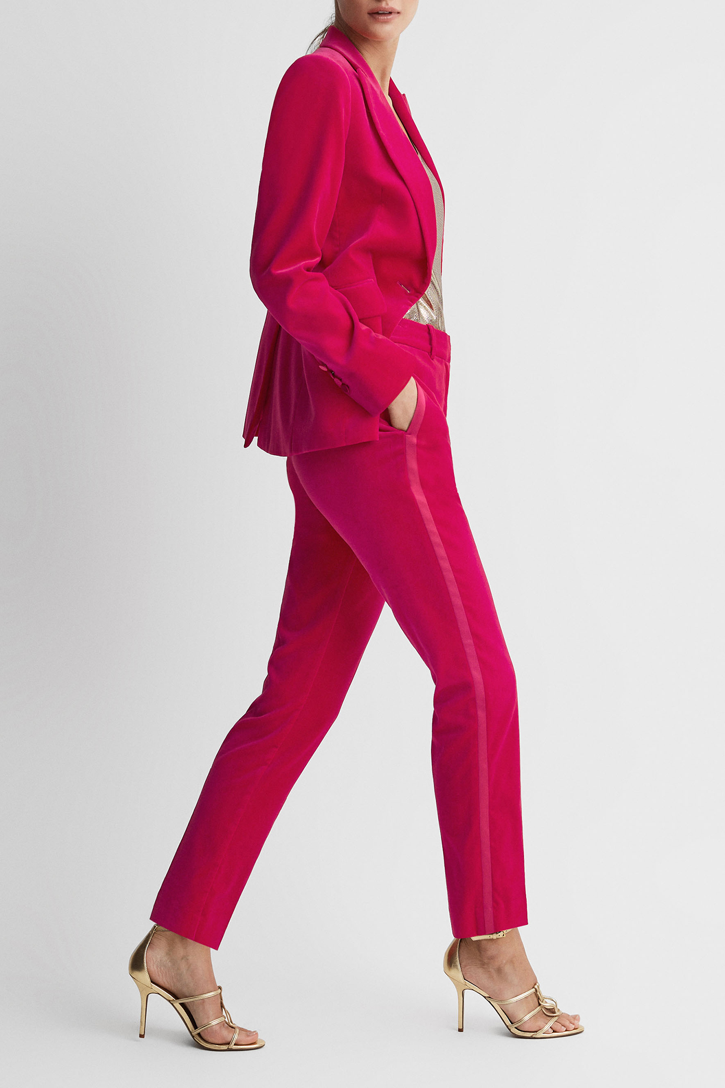 VELVET TAPER TROUSER PINK 4