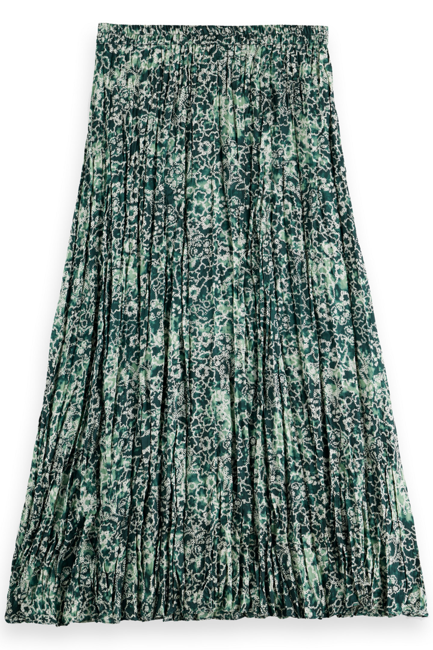 PLEATED CRINKLE SKIRT SHIBORI FLORAL GREEN 2