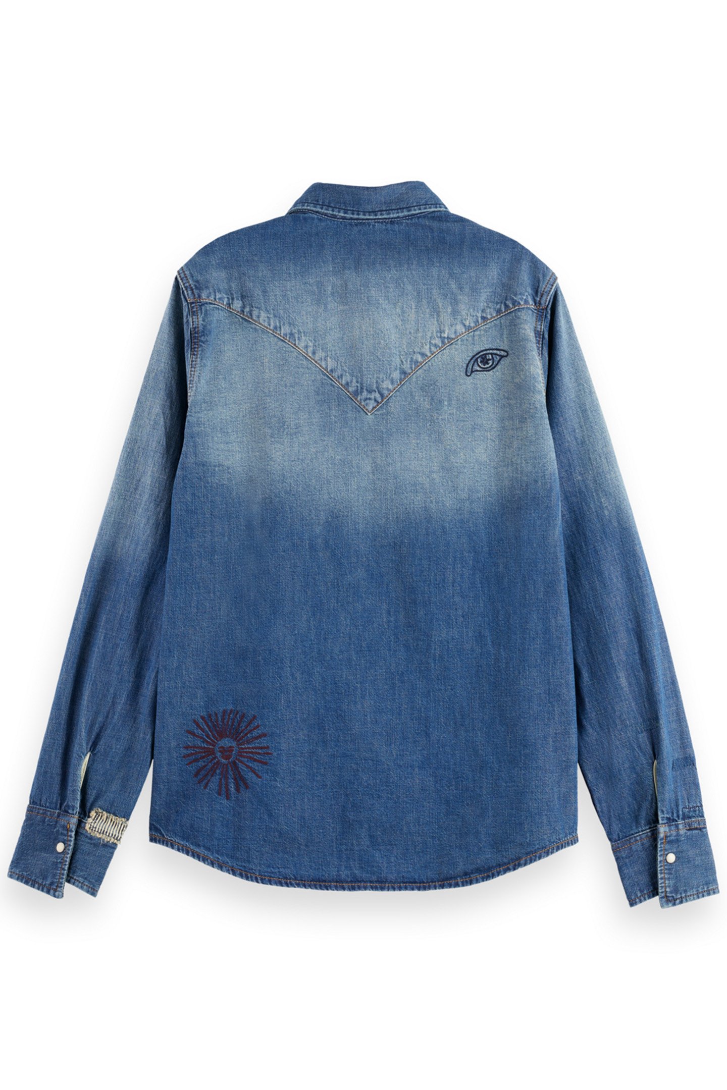 WASHED REGULAR FIT DENIM WESTERN SHIRT WITH EMBROIDERIES WAS 5