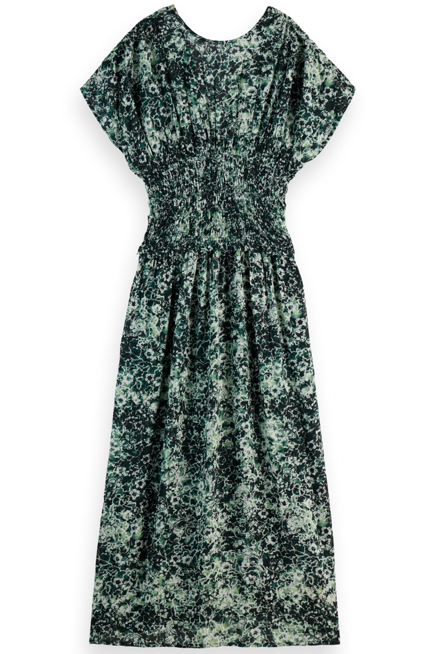 PRINTED MODAL SMOCK WAIST MAXI DRESS SHIBORI FLORAL GREEN 1