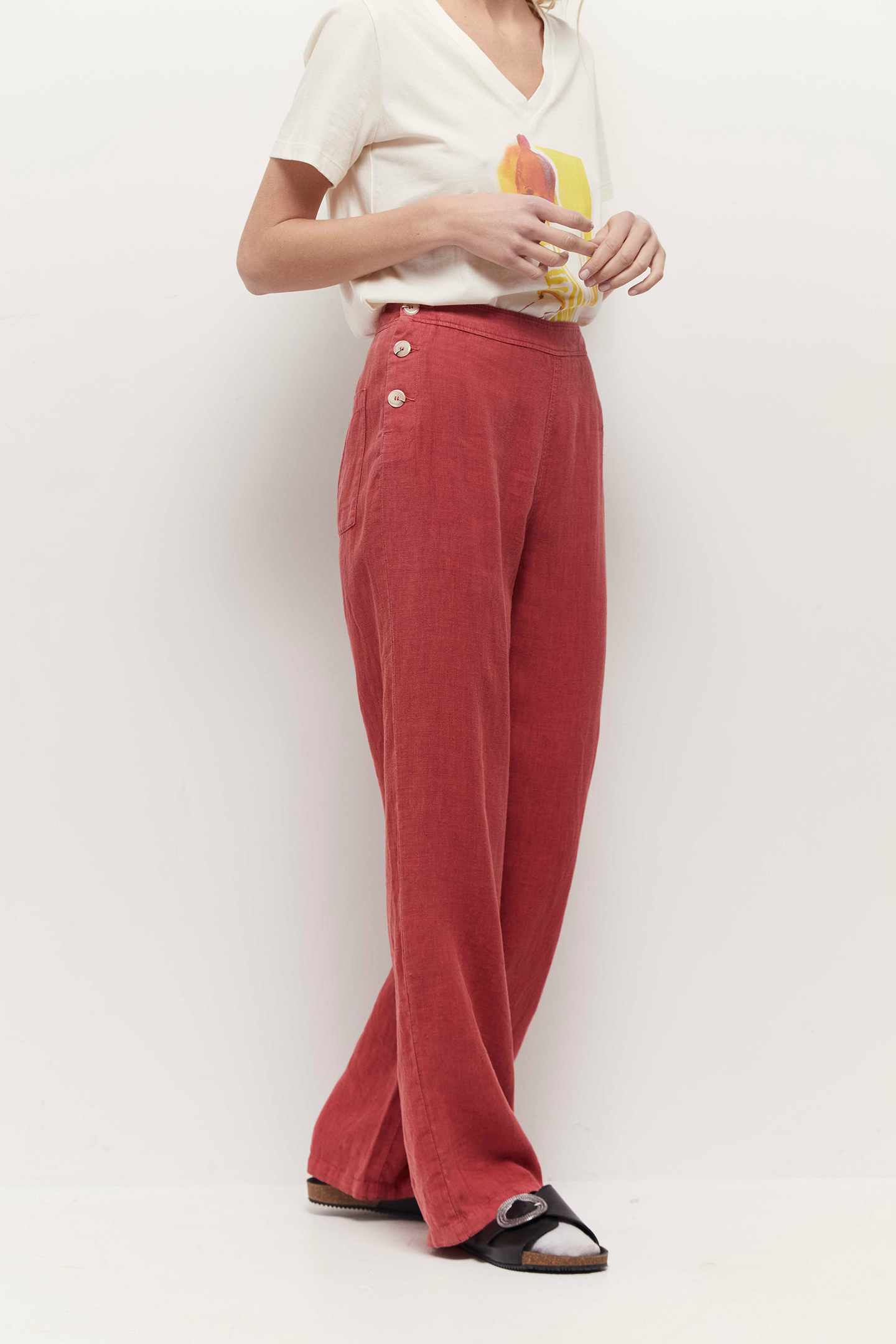 PAMELA - LINEN CHILIPEPPER BRIDGE TROUSERS CHILIPEPPER 3
