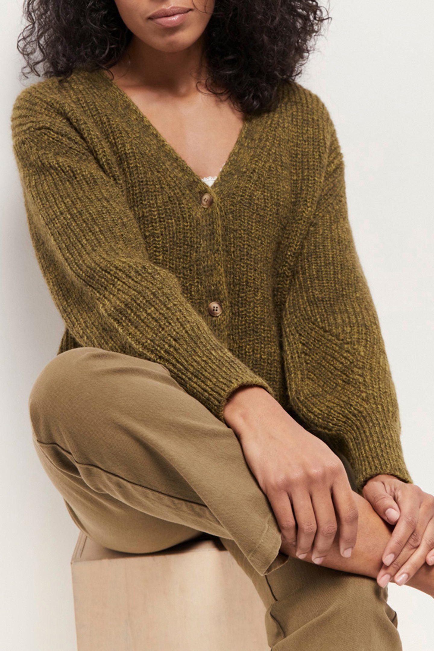 THOM - REVERSIBLE KHAKI KNITTED CARDIGAN KHAKI 3