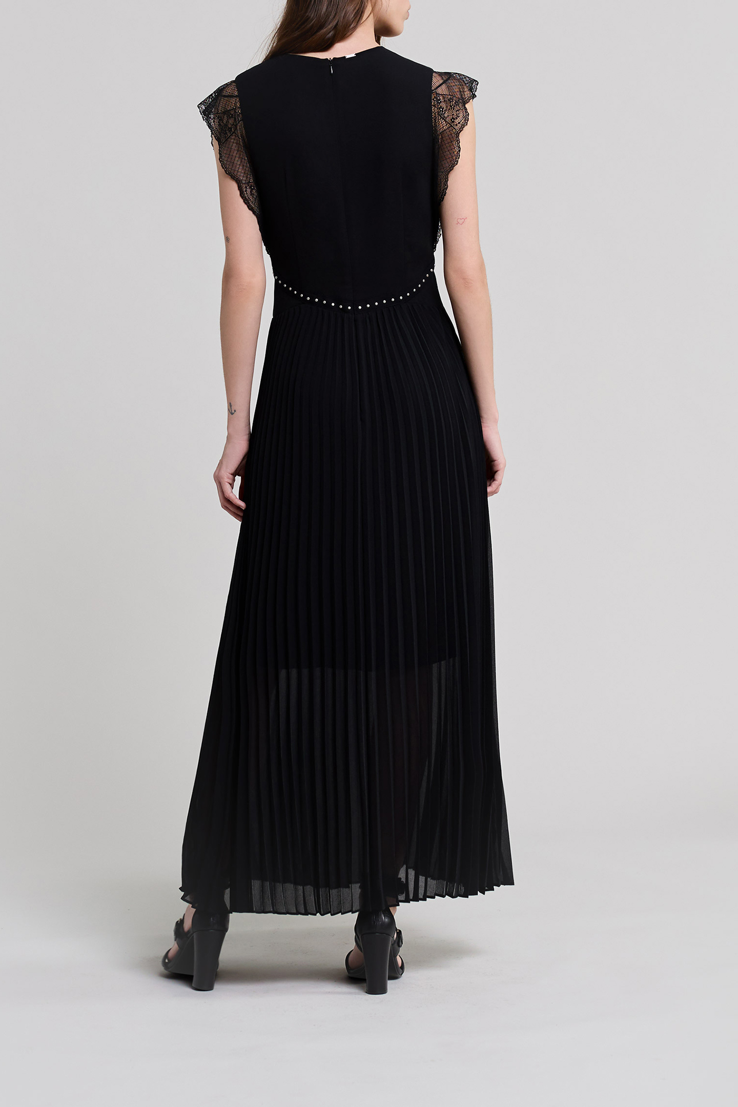 BLACK RECYCLED PLEATED LONG DRESS 2