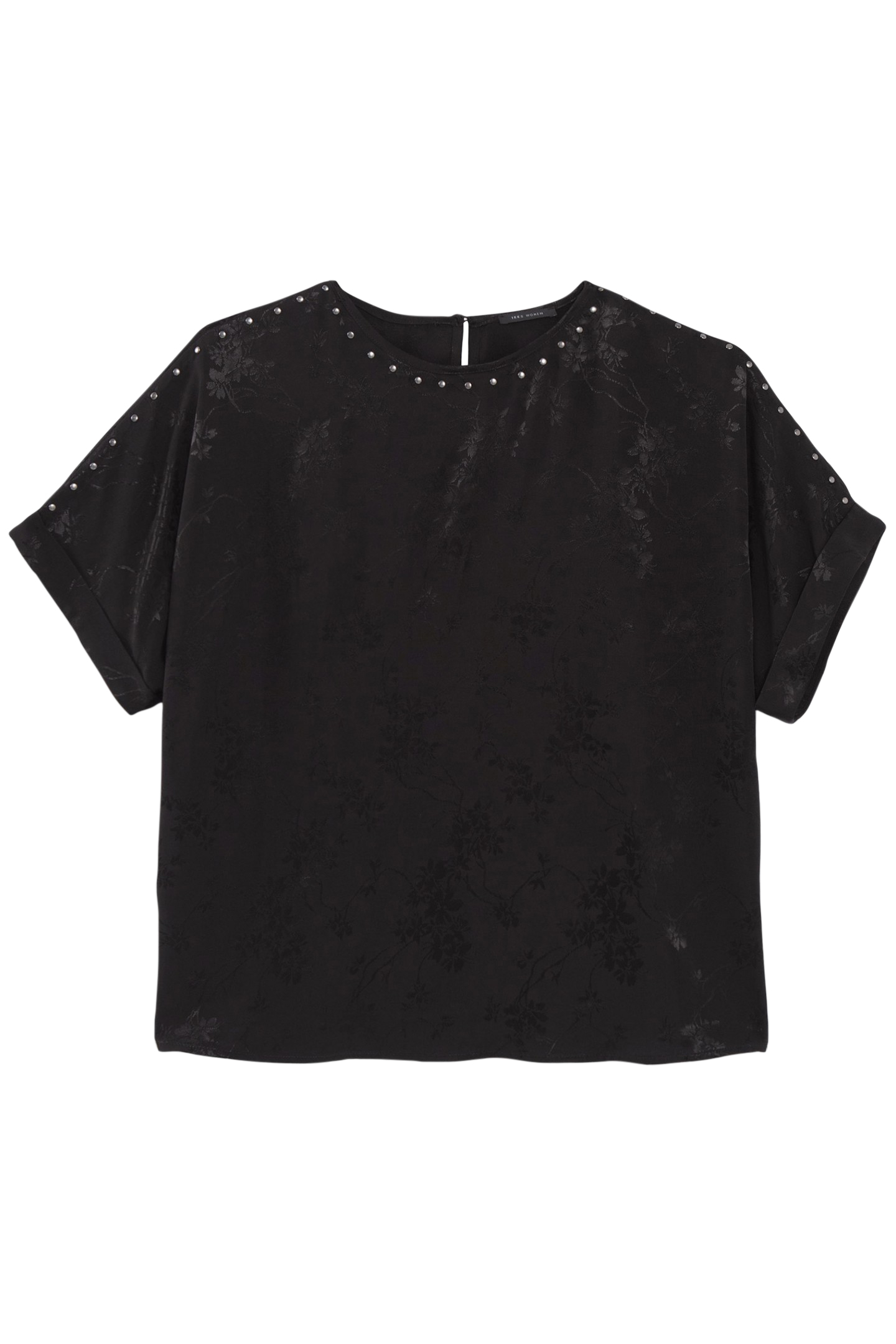 BLACK JACQUARD TOP WITH PLANT IMAGE AND STUDS 4