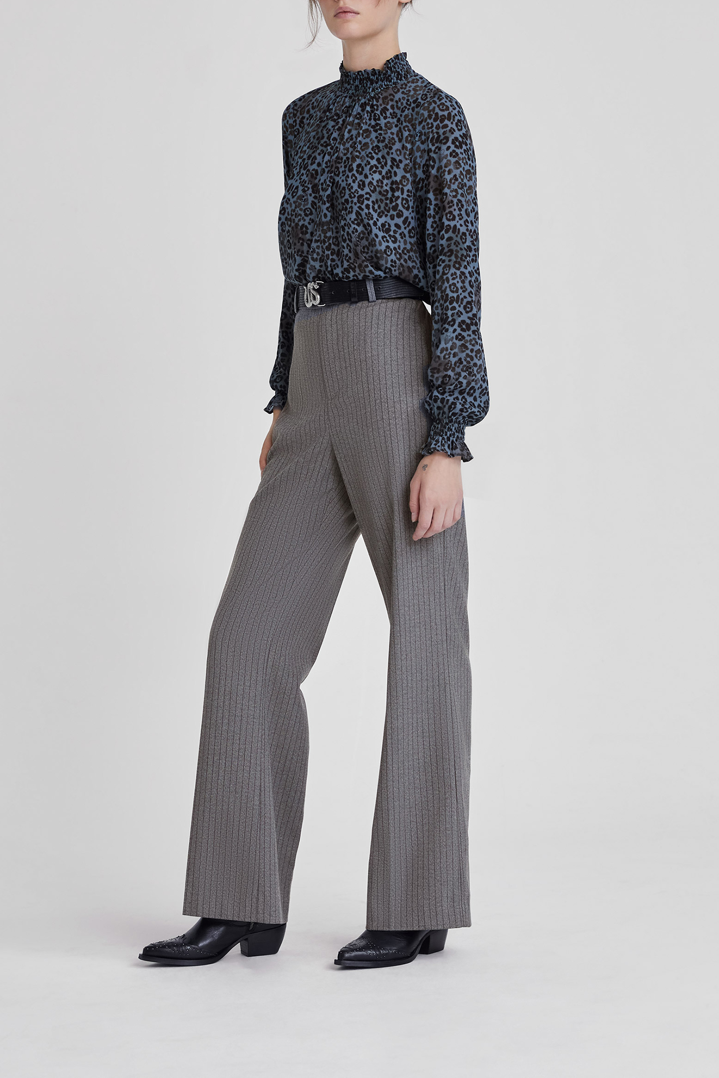 GREY PINSTRIPE FLARED SUIT TROUSERS 3