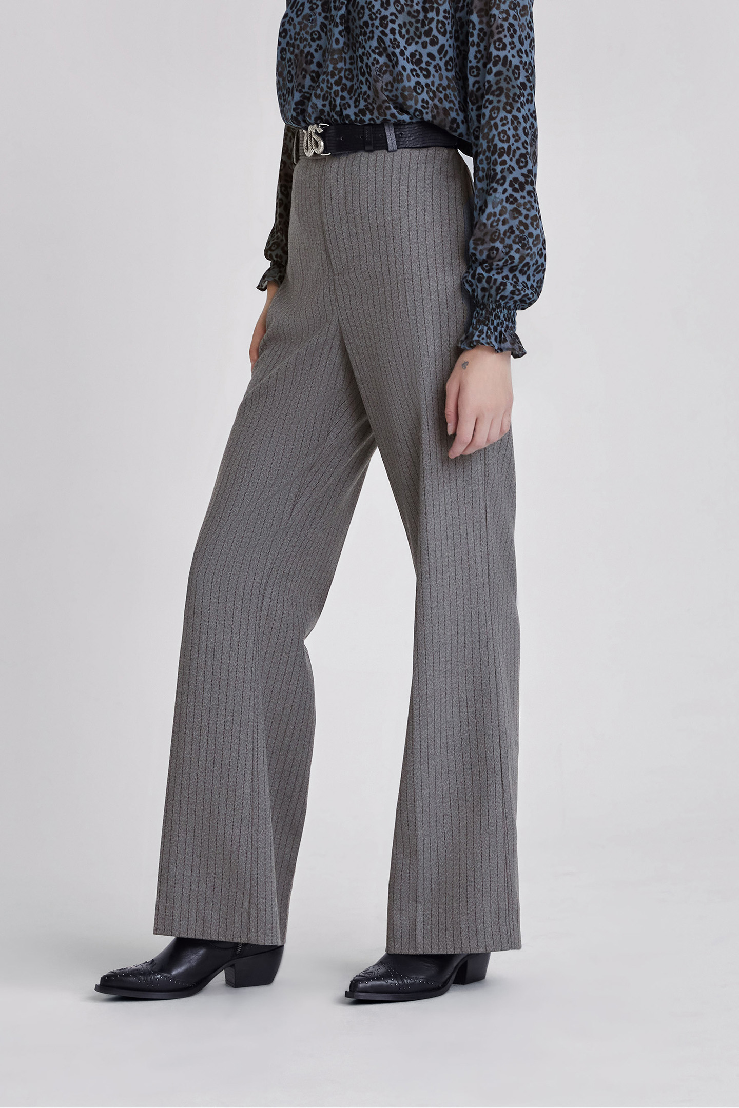GREY PINSTRIPE FLARED SUIT TROUSERS 5