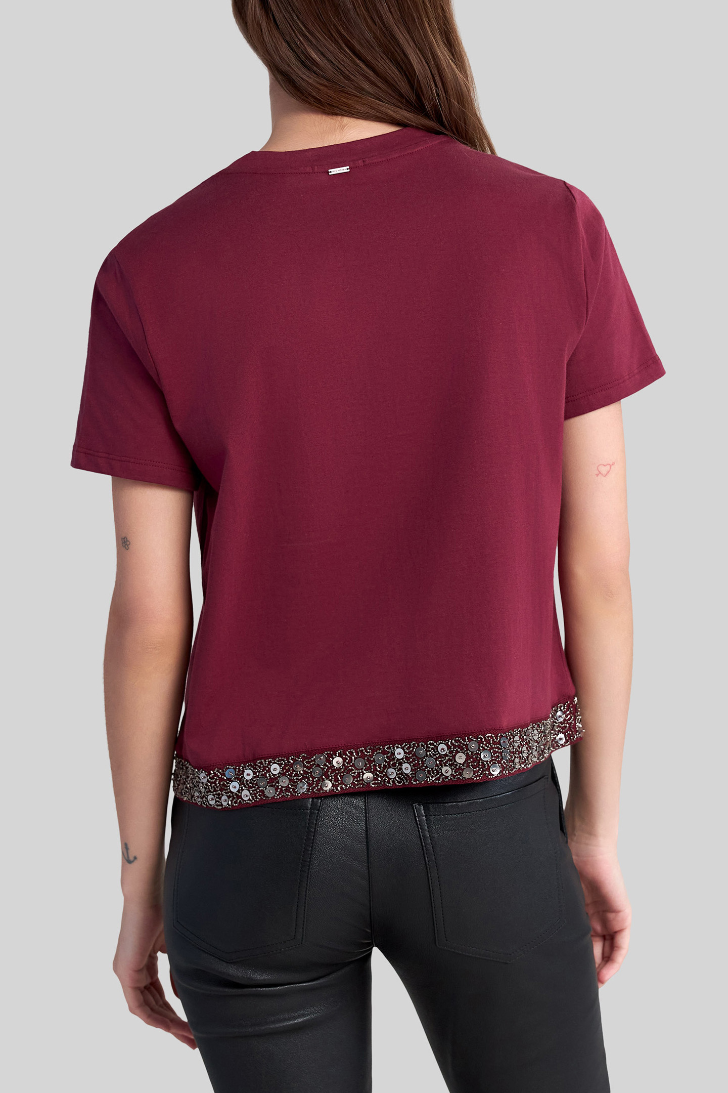 BURGUNDY ORGANIC COTTON BEAD EMBROIDERY T-SHIRT 2