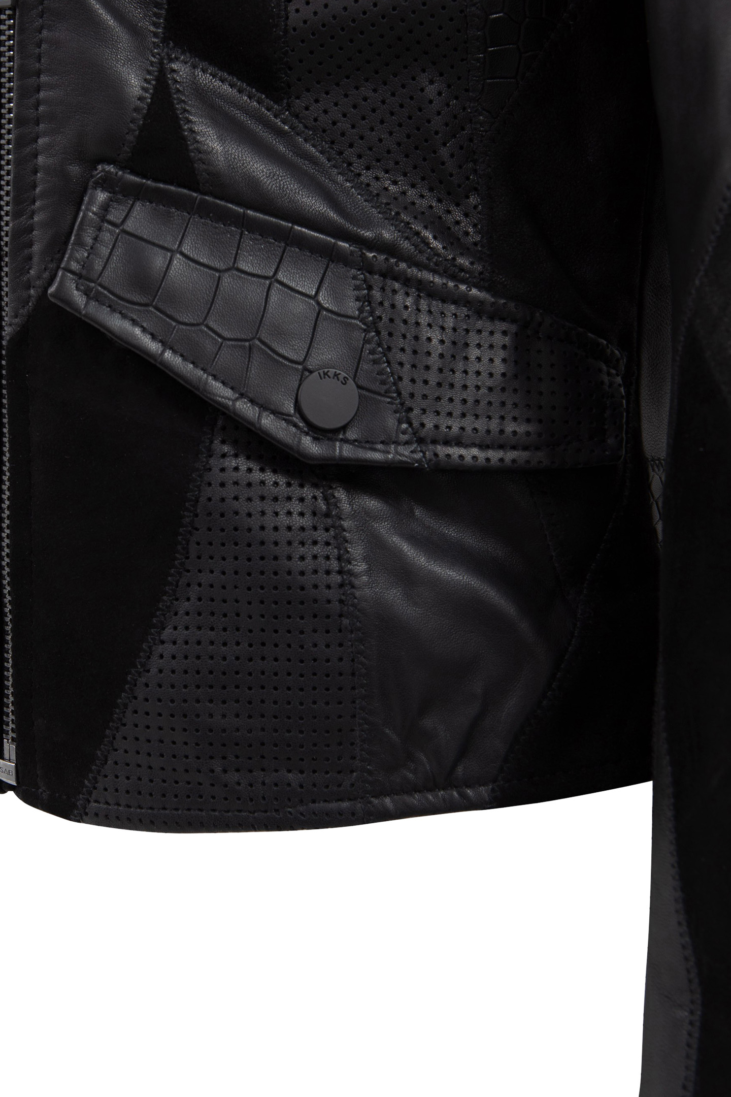 BLACK LEATHER PATCHWORK-LOOK BIKER-STYLE JACKET 8