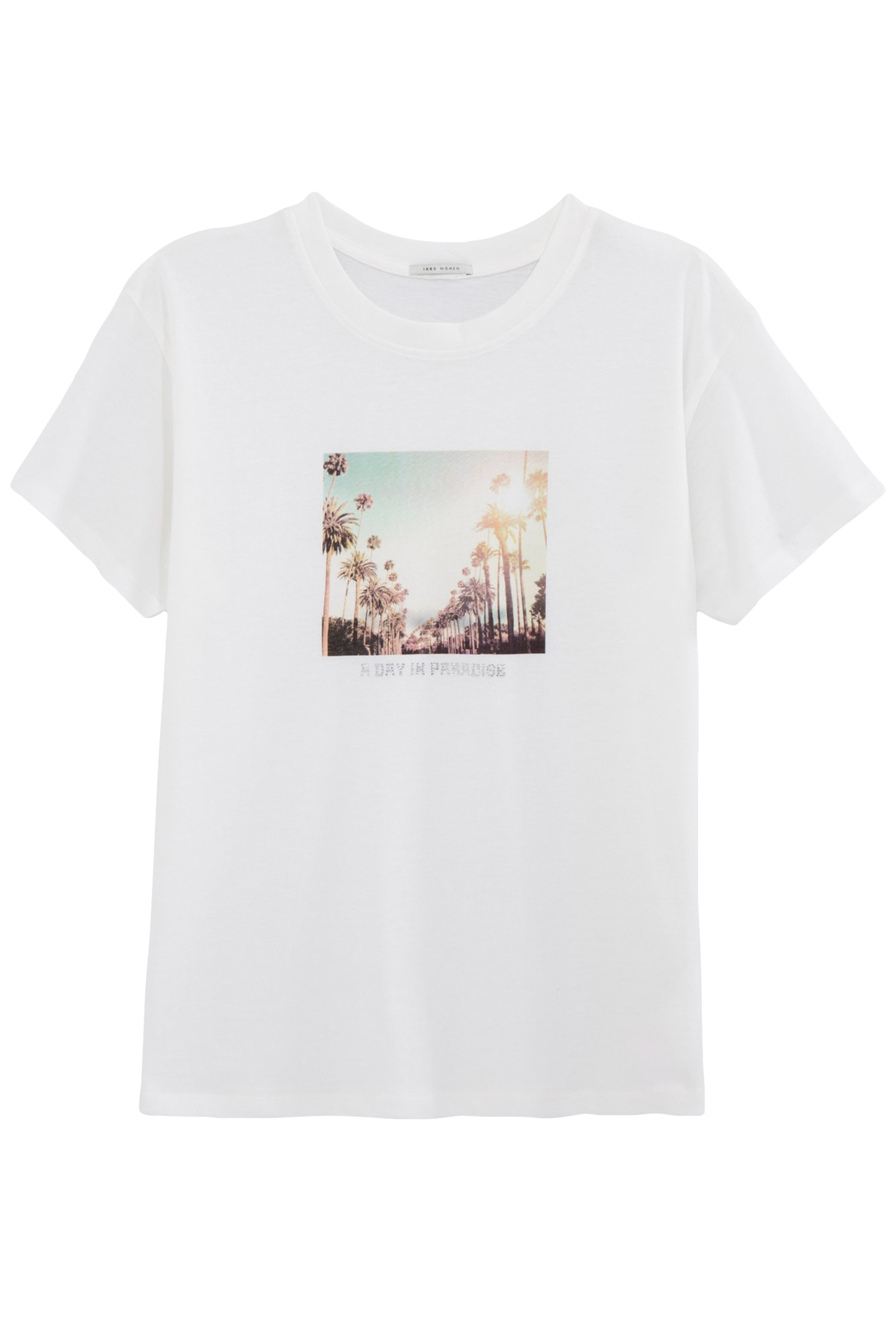 WHITE ORGANIC COTTON T-SHIRT, DIAMANTÉ PALM PHOTO 4