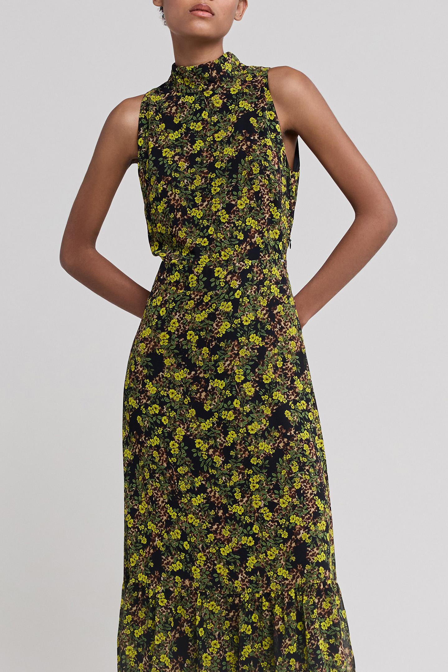 BLACK RECYCLED LONG DRESS, FLORAL LEOPARD PRINT 5