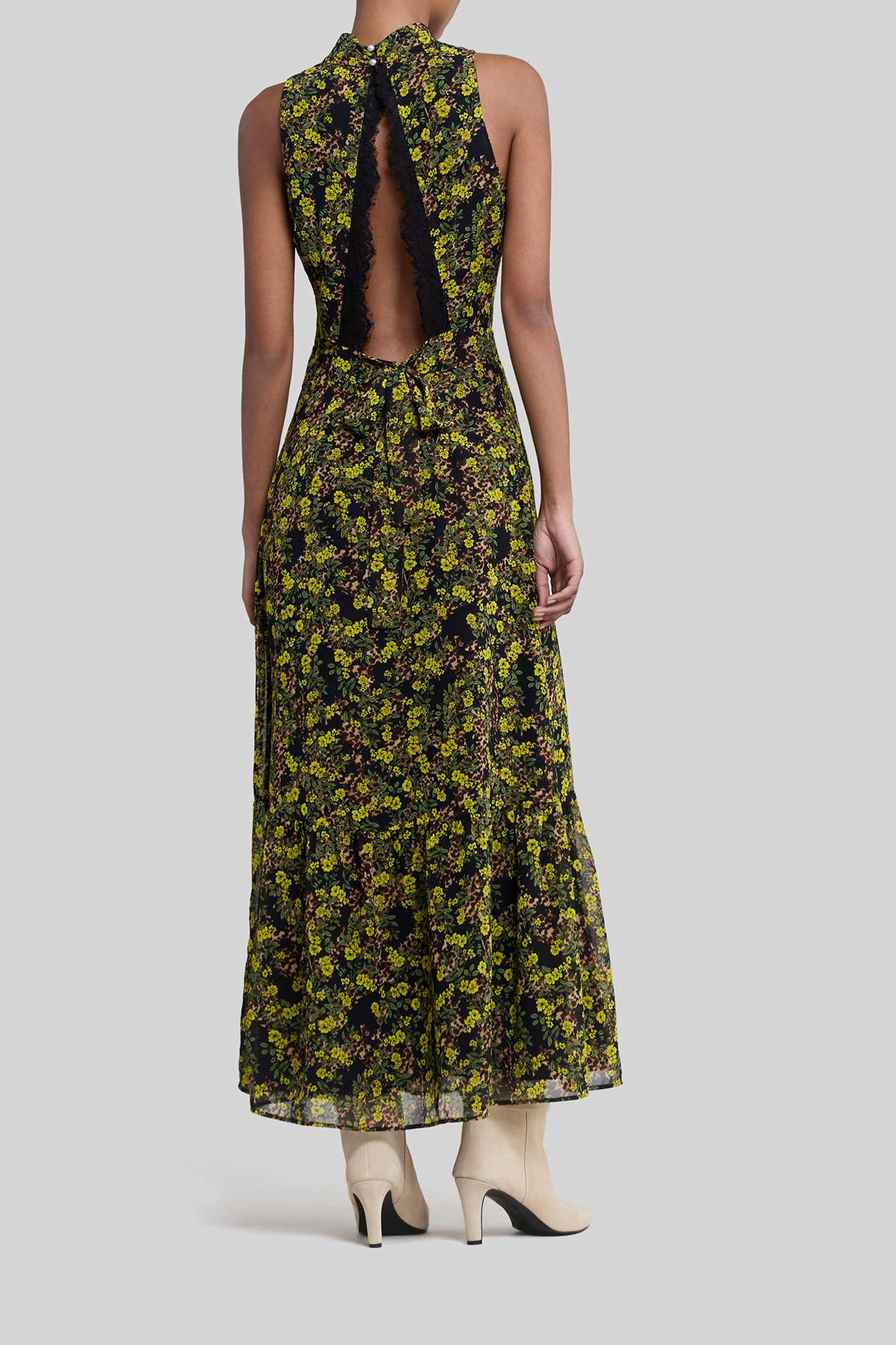 BLACK RECYCLED LONG DRESS, FLORAL LEOPARD PRINT 2
