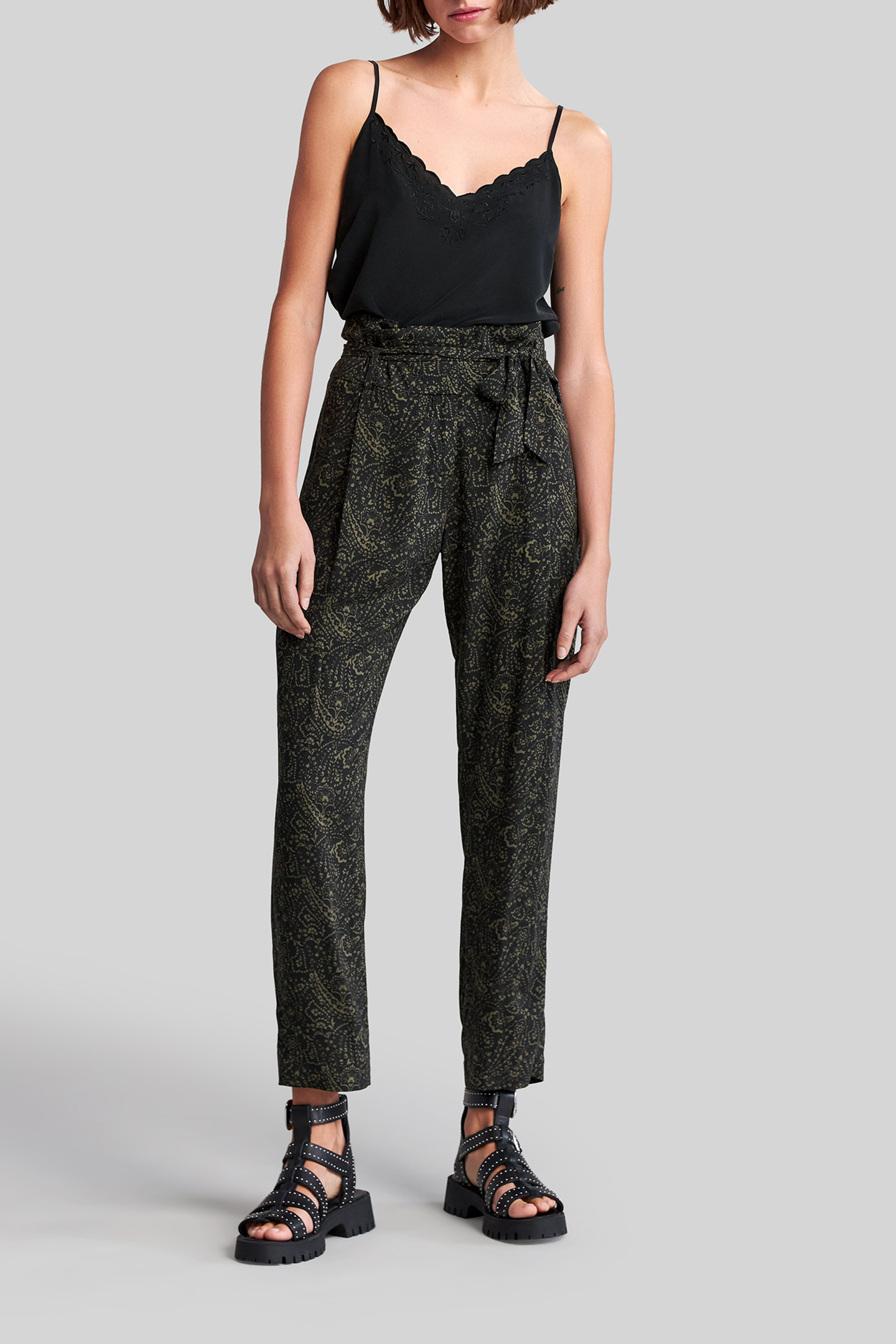 KHAKI LENZING™ ECOVERO™ FLORAL PAISLEY TROUSERS 3