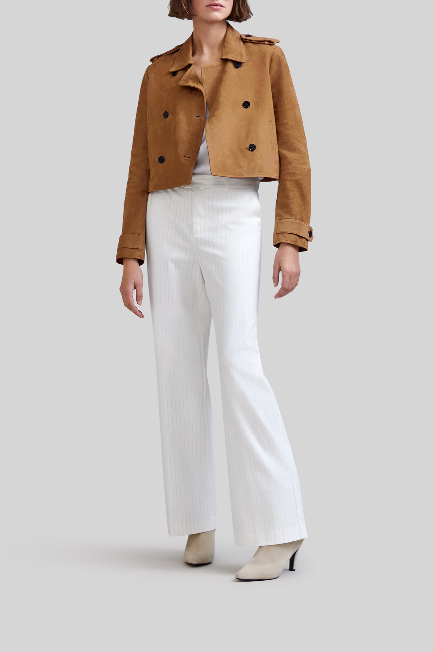 CAMEL SUEDE CROPPED PEA COAT 3