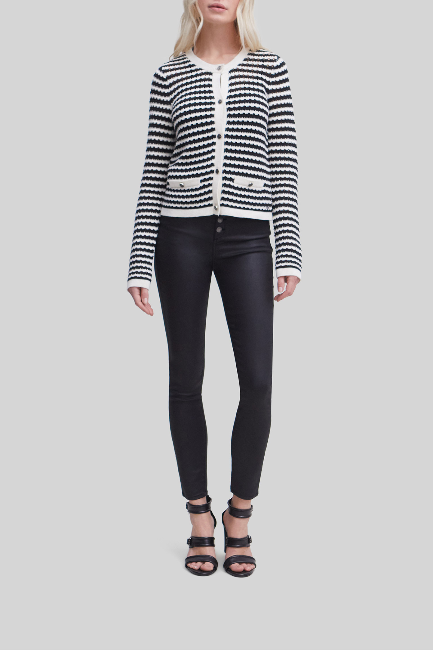 NAVY OPENWORK KNIT SAILOR-STRIPE CARDIGAN 3