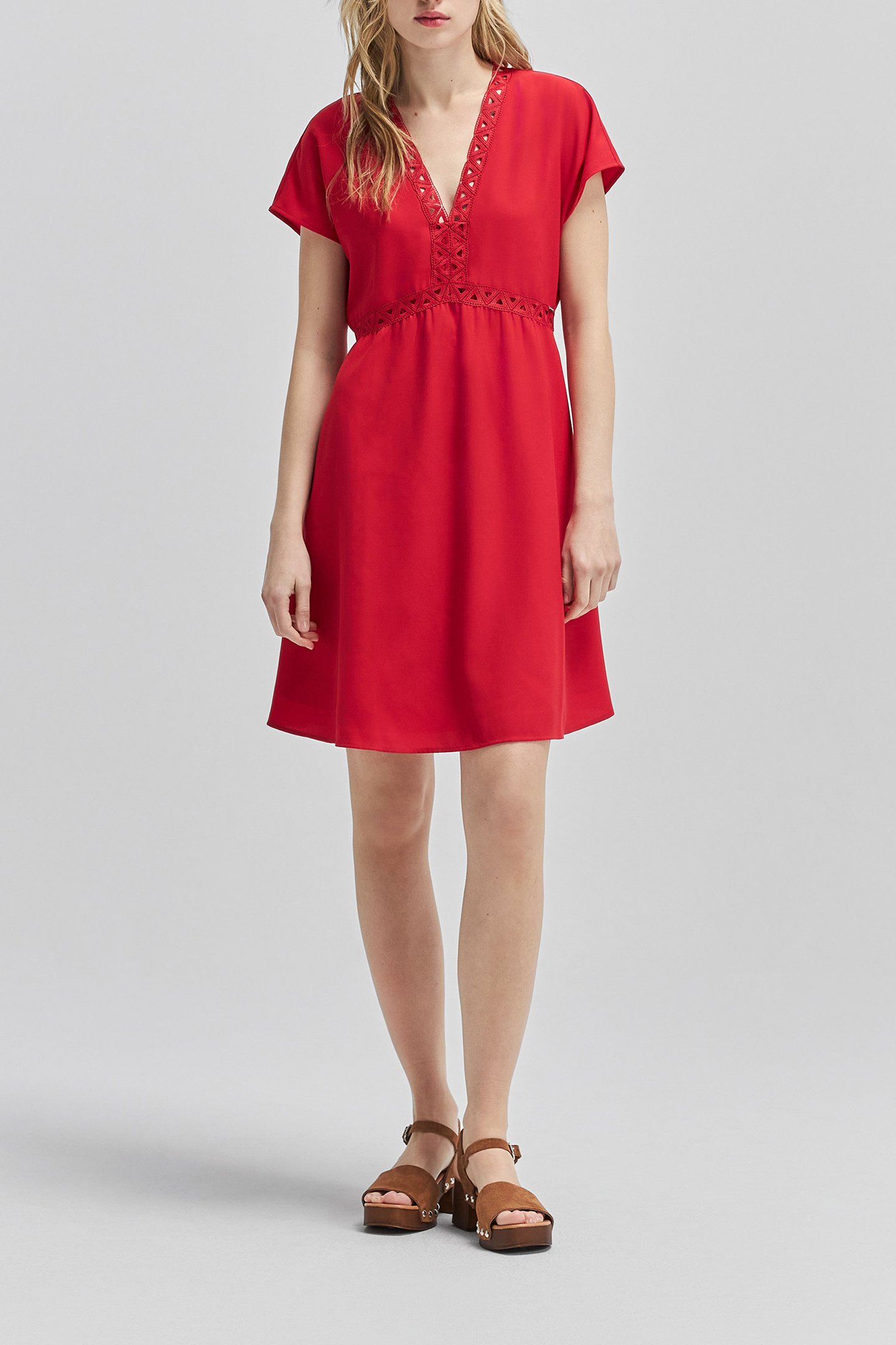 RED RECYCLED DRESS WITH LACE BRAID 3