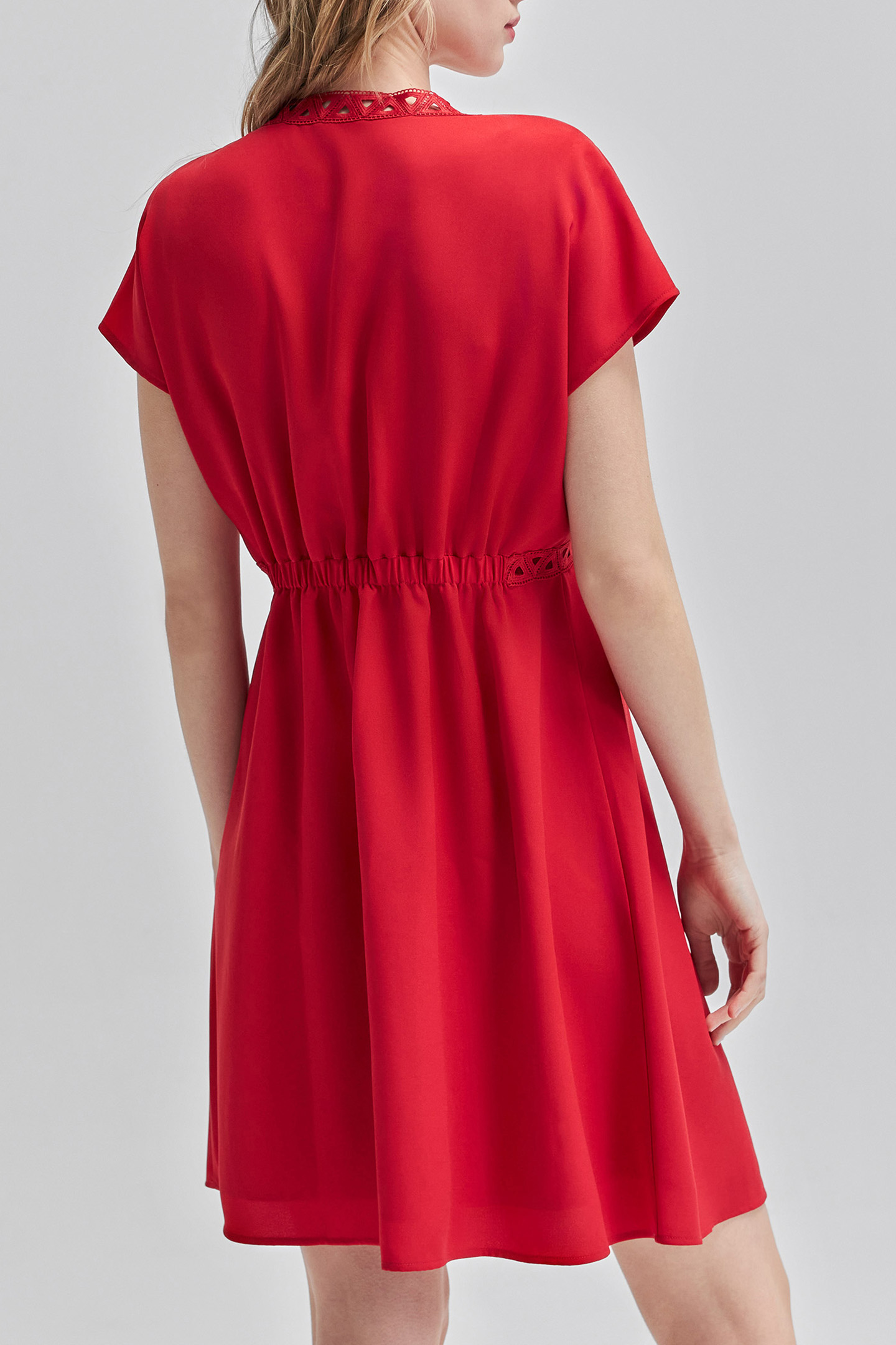 RED RECYCLED DRESS WITH LACE BRAID 2