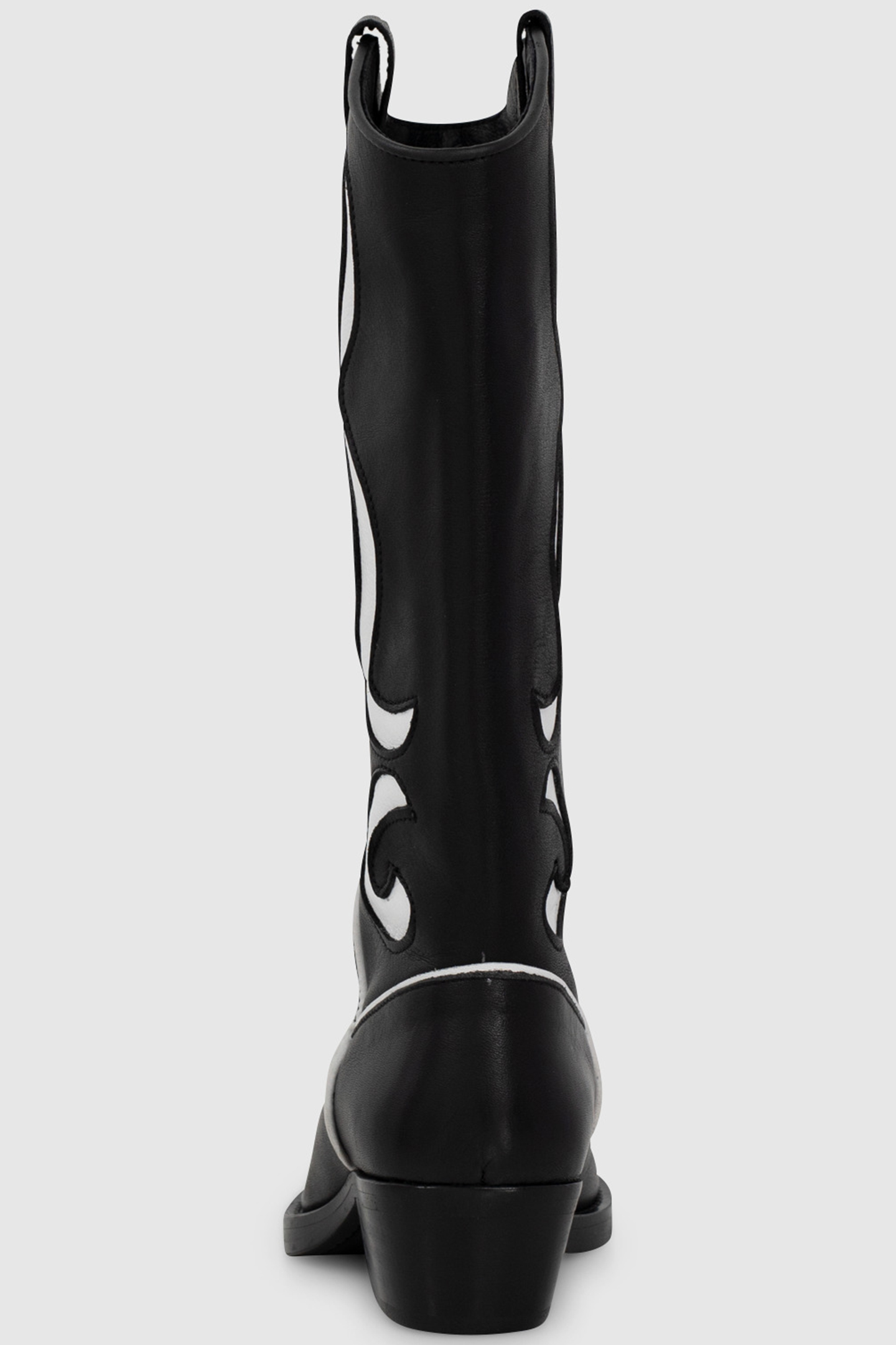 BLACK & WHITE LEATHER COWBOY BOOTS, WESTERN SEAMS 3
