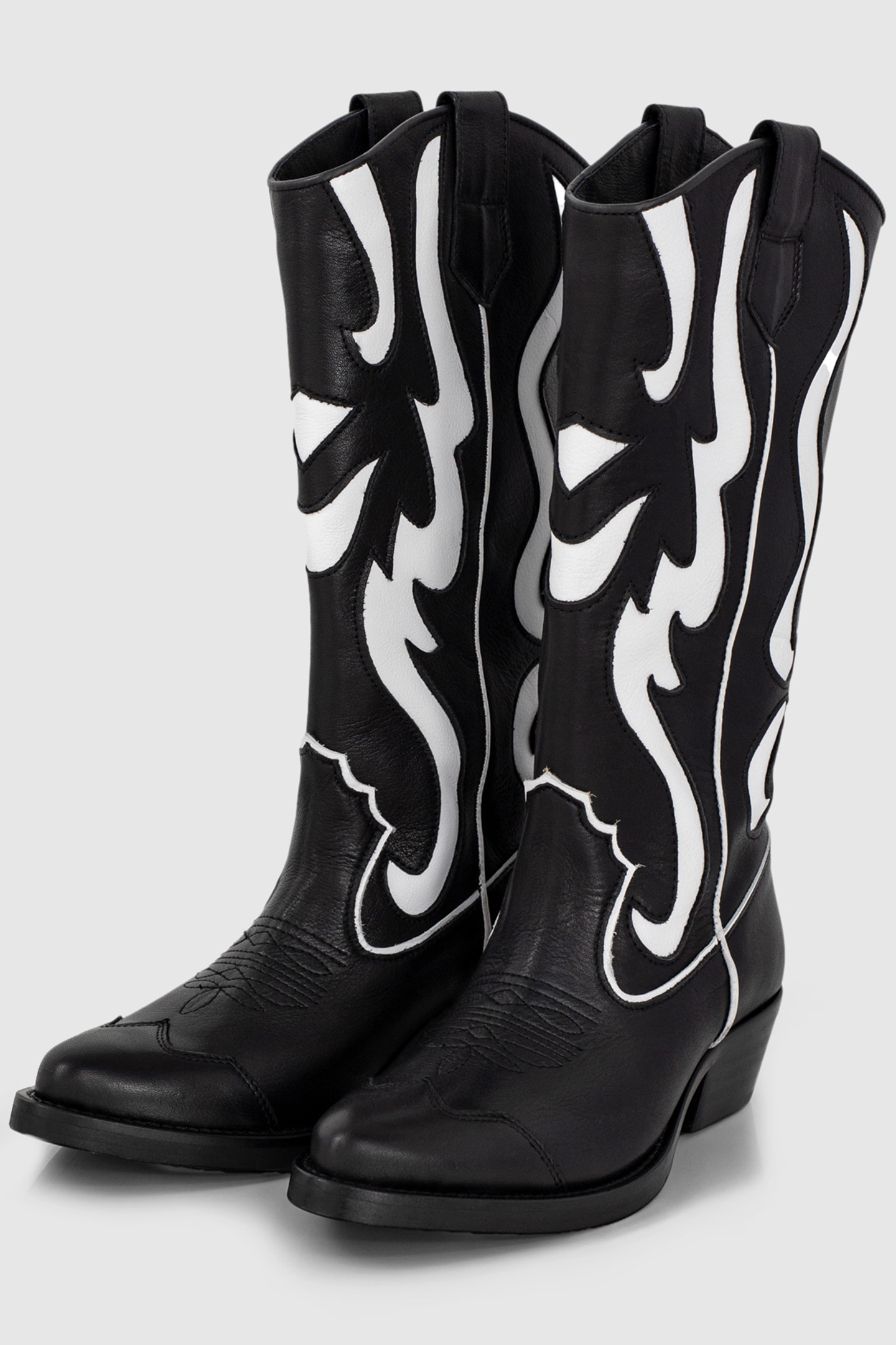 BLACK & WHITE LEATHER COWBOY BOOTS, WESTERN SEAMS 2