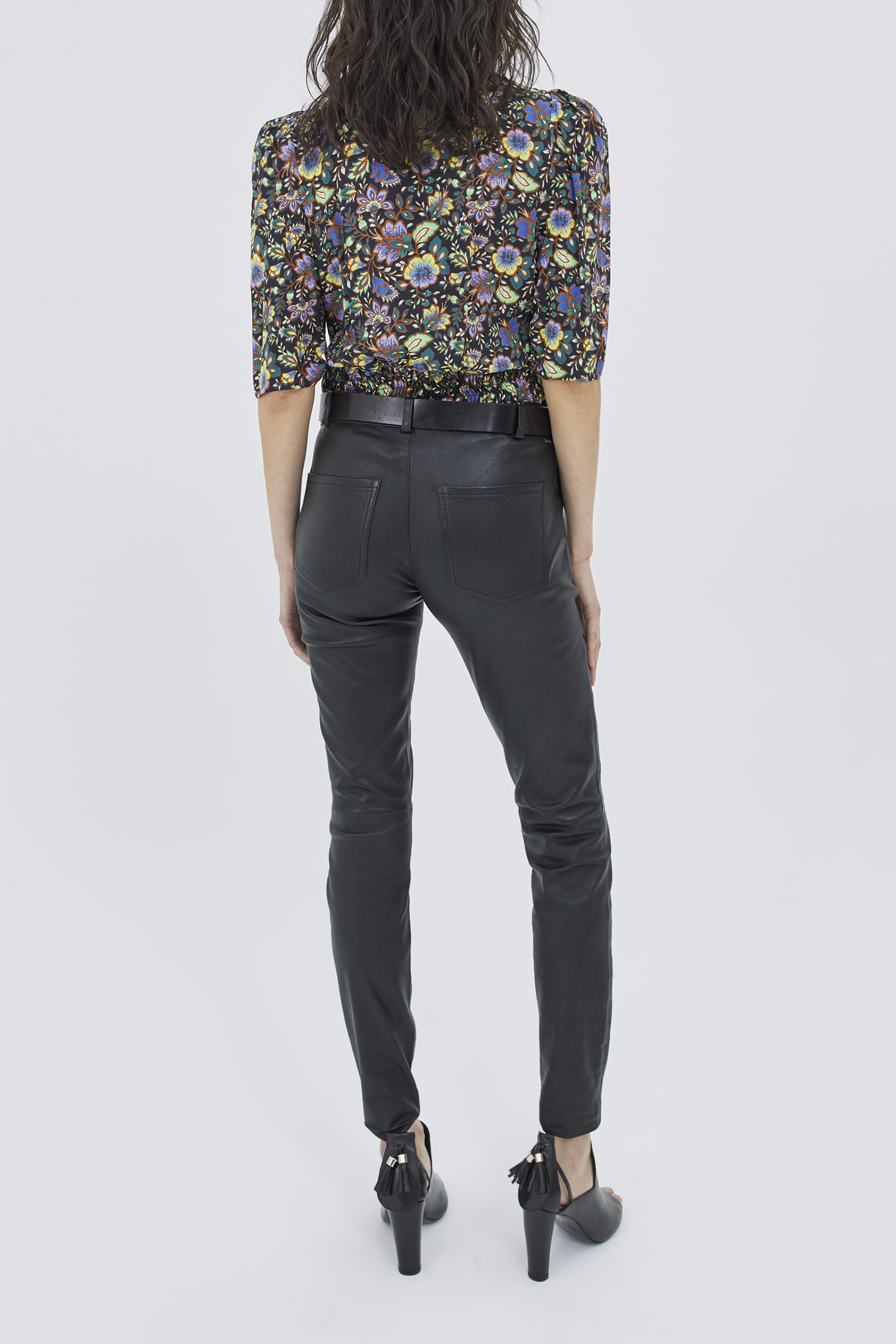 BLACK DRAPED BLOUSE WITH MAXI FLORAL PRINT 4