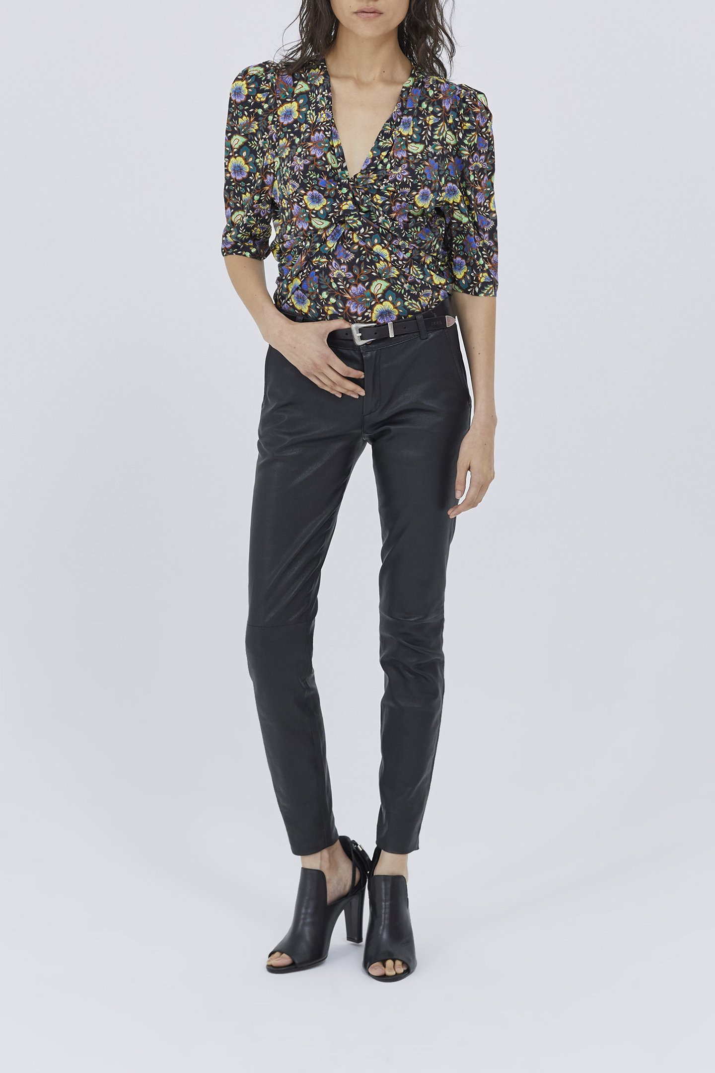 BLACK DRAPED BLOUSE WITH MAXI FLORAL PRINT 3