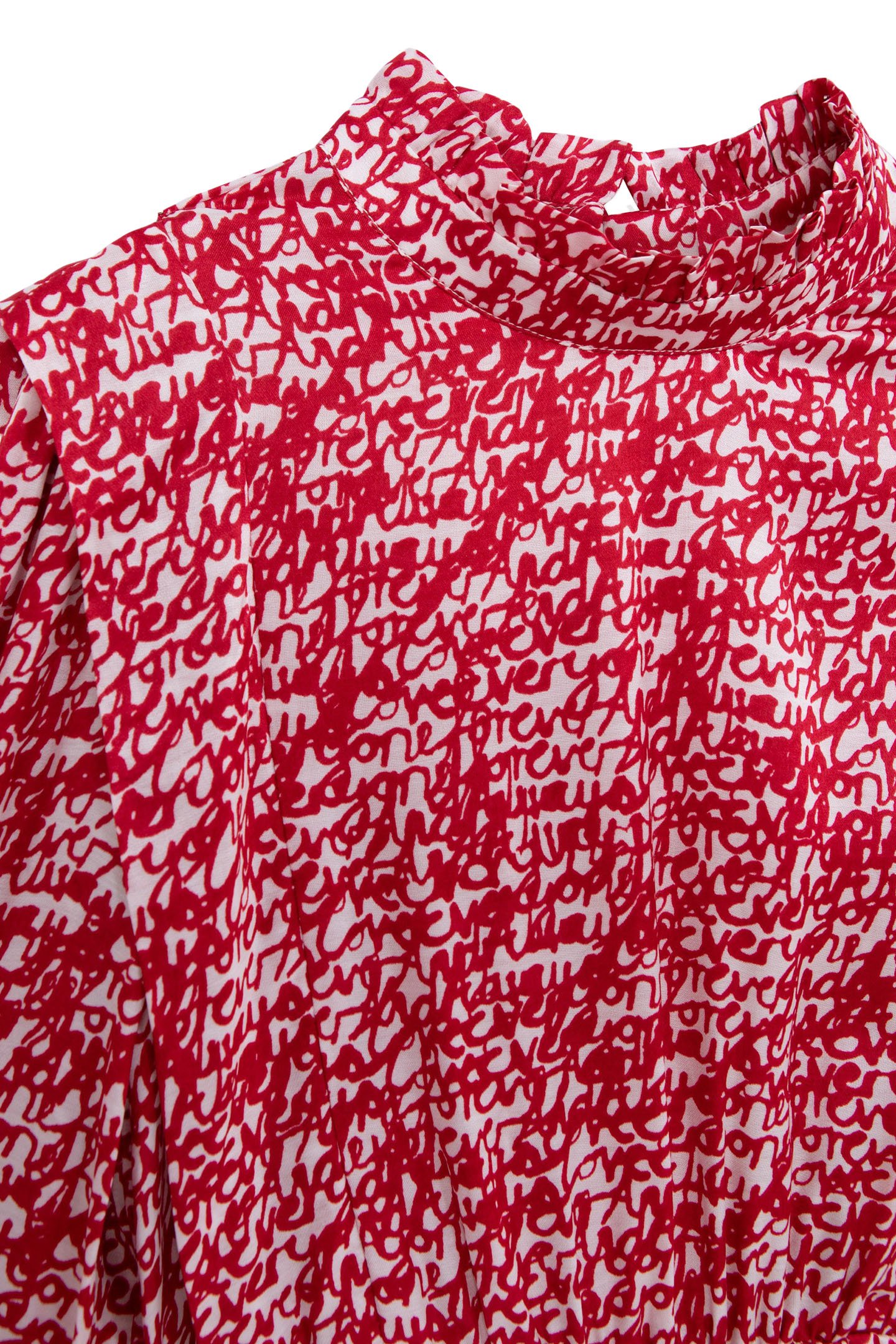 GIRLS’ RED RUFFLED DRESS WITH TAG PRINT 3