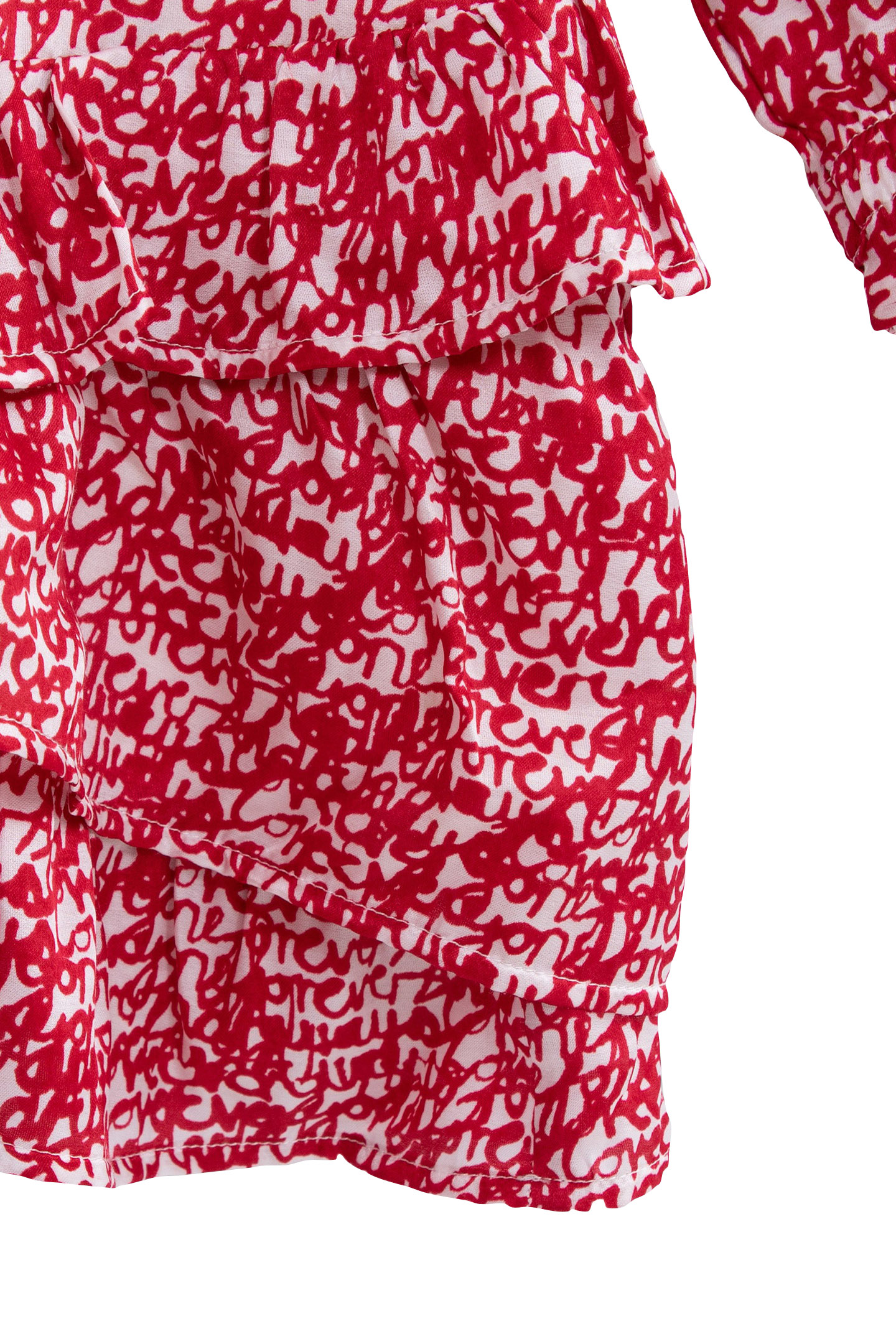 GIRLS’ RED RUFFLED DRESS WITH TAG PRINT 5