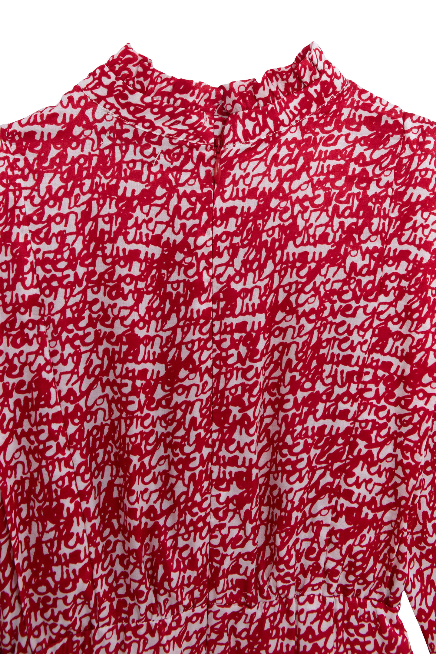 GIRLS’ RED RUFFLED DRESS WITH TAG PRINT 4