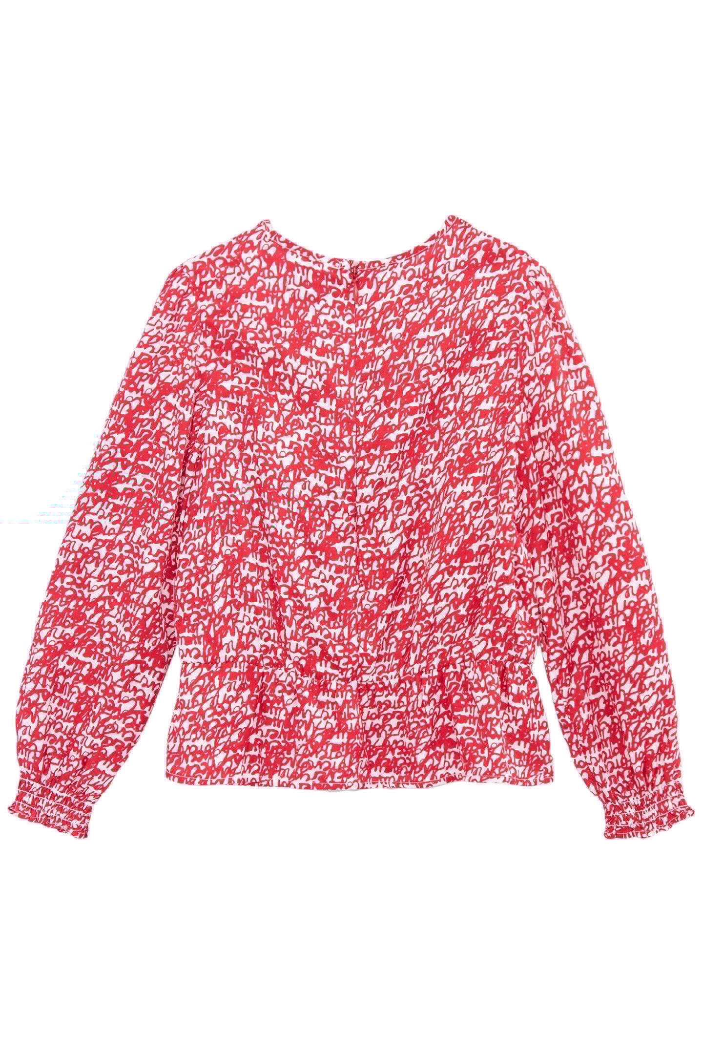 GIRLS’ RED RUFFLED BLOUSE WITH TAG PRINT 2