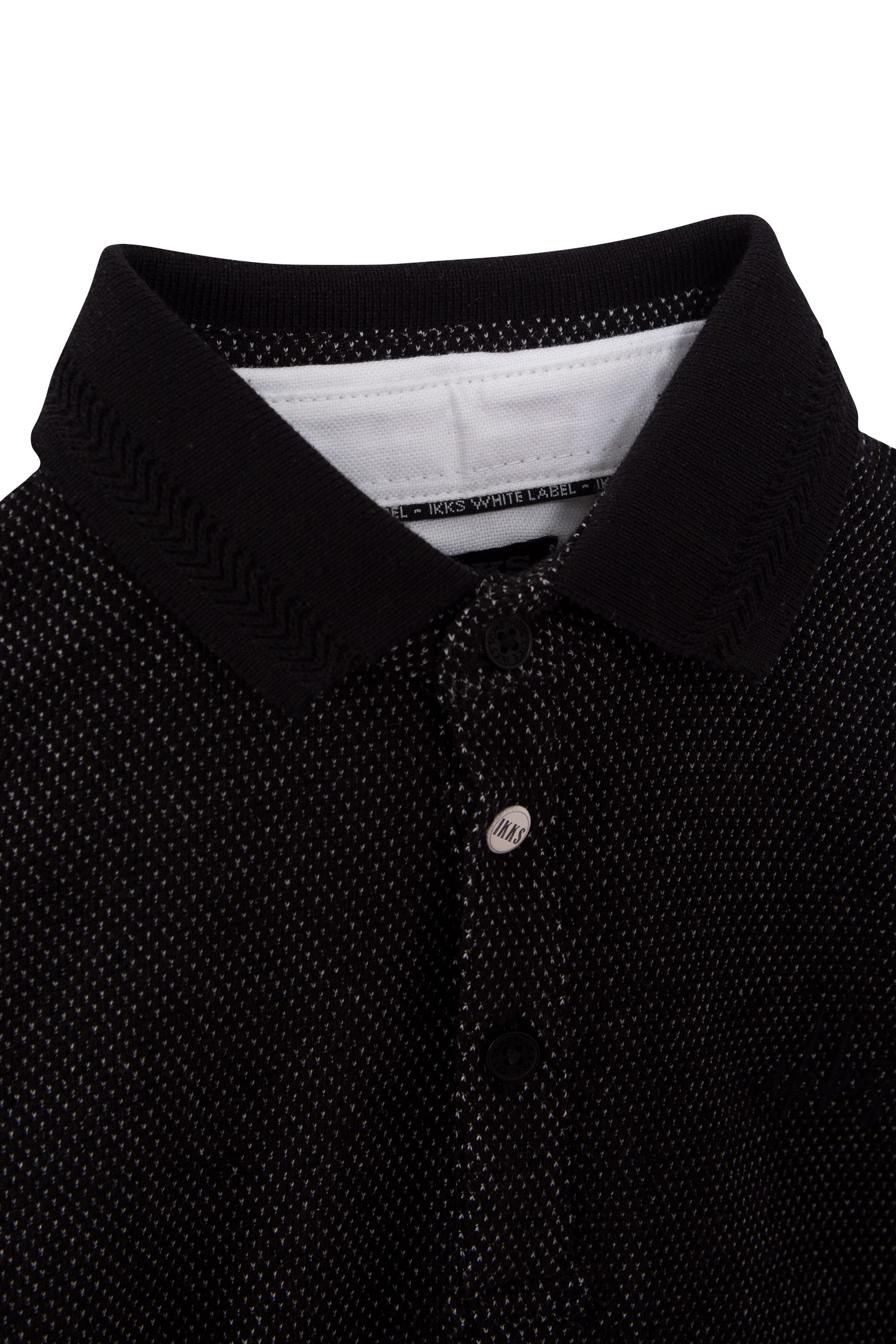 BOYS’ BLACK POLO SHIRT, WHITE TROMPE-L’OEIL SHIRT COLLAR 3