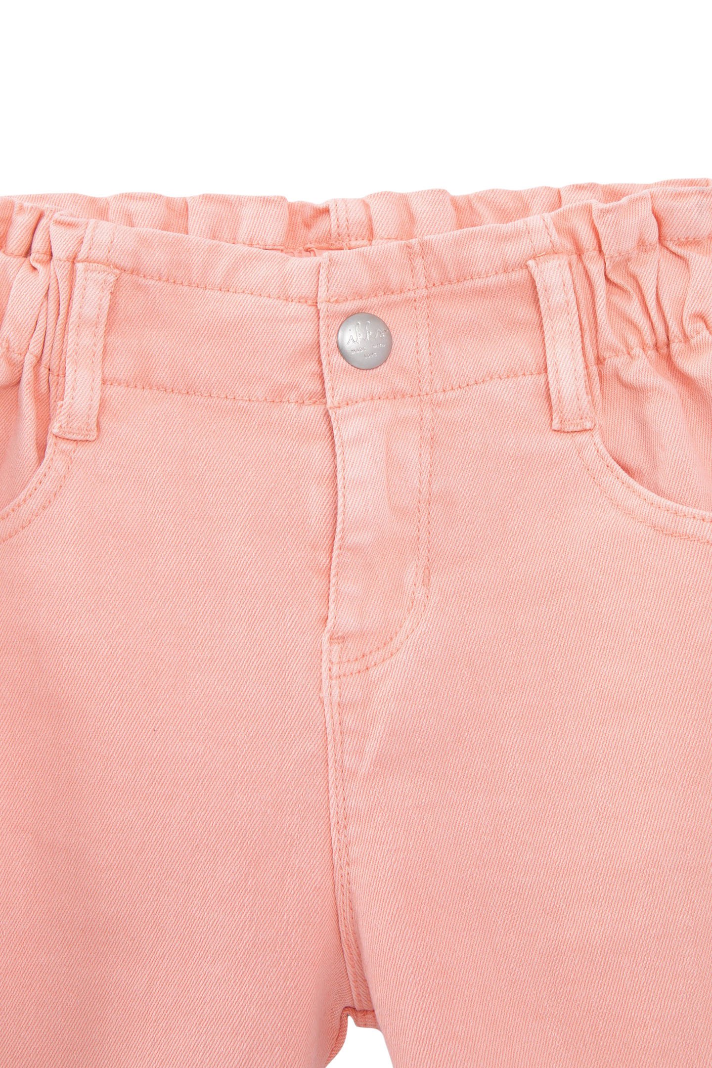 GIRLS’ PEACH DENIM SHORTS, EMBROIDERED BRAID DOWN SIDES 4