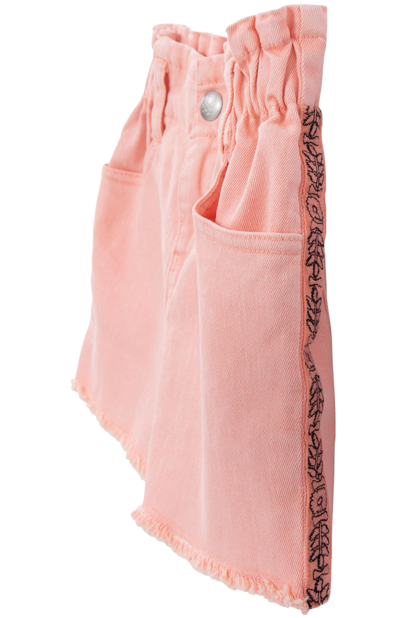GIRLS’ PEACH DENIM SHORTS, EMBROIDERED BRAID DOWN SIDES 3