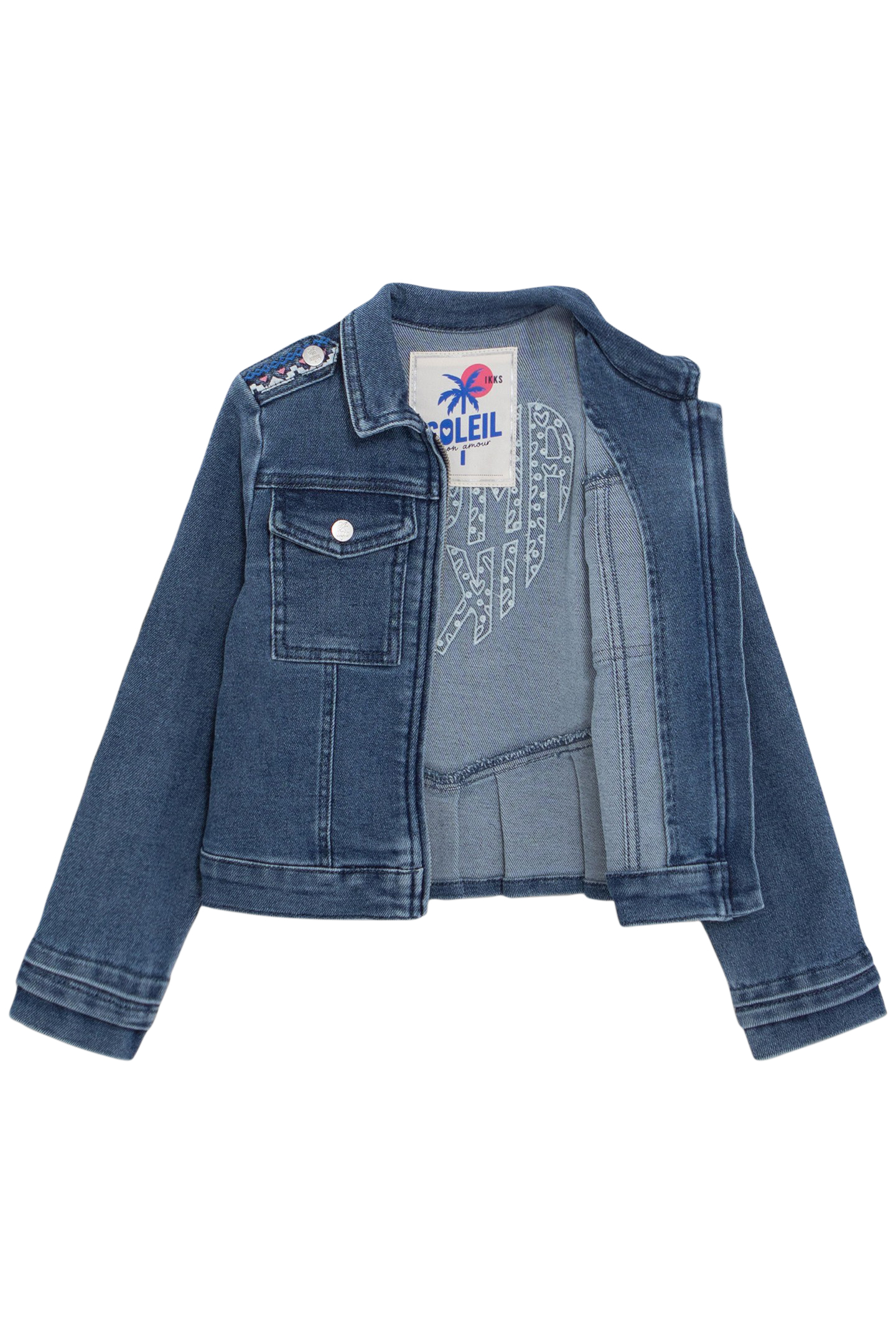 GIRLS' BLUE WATERLESS DENIM JACKET, XL EMBROIDERY ON BACK 3