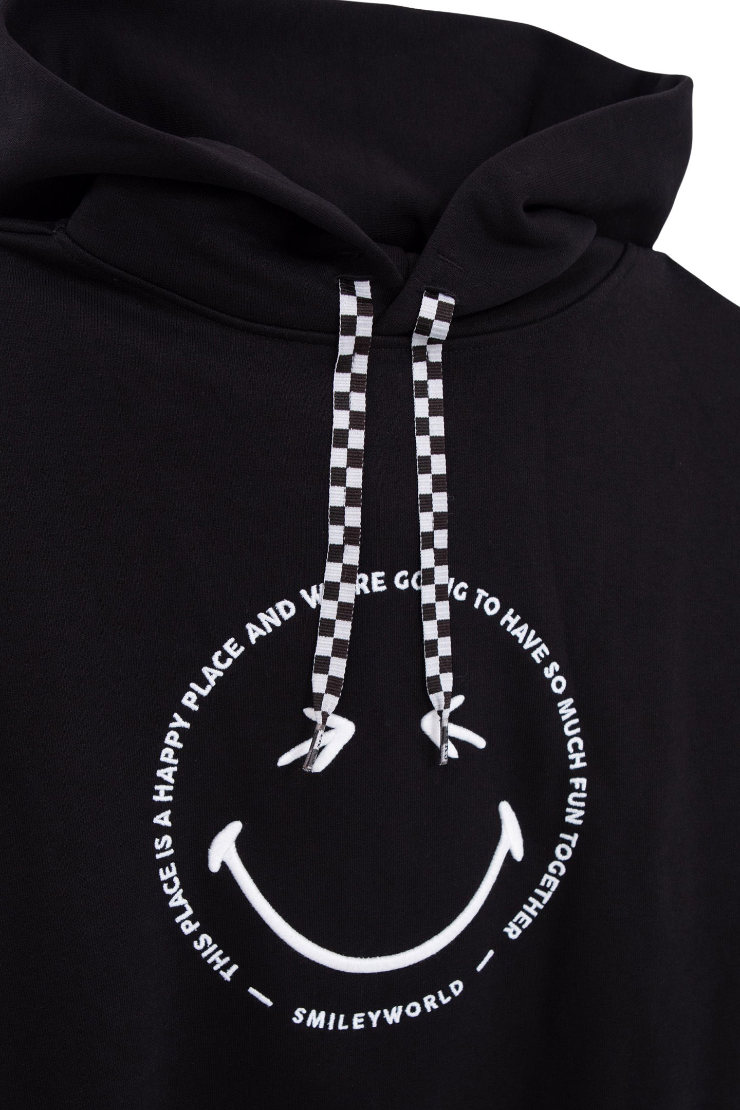GIRLS’ BLACK HOODIE WITH WHITE EMBROIDERED SMILEYWORLD IMAGE 3