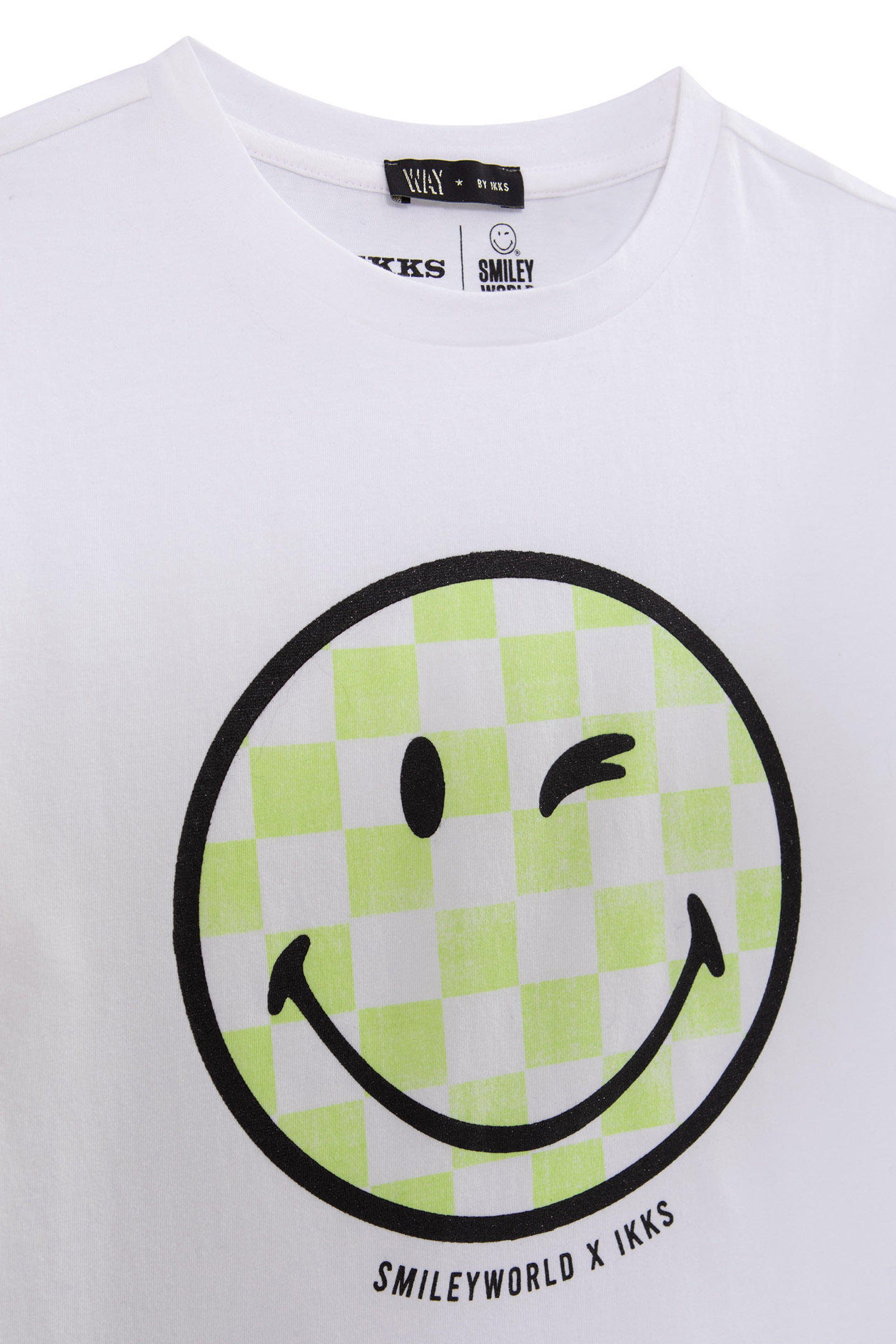 GIRLS’ WHITE T-SHIRT WITH GREEN SMILEYWORLD CHECKERBOARD IMA 5