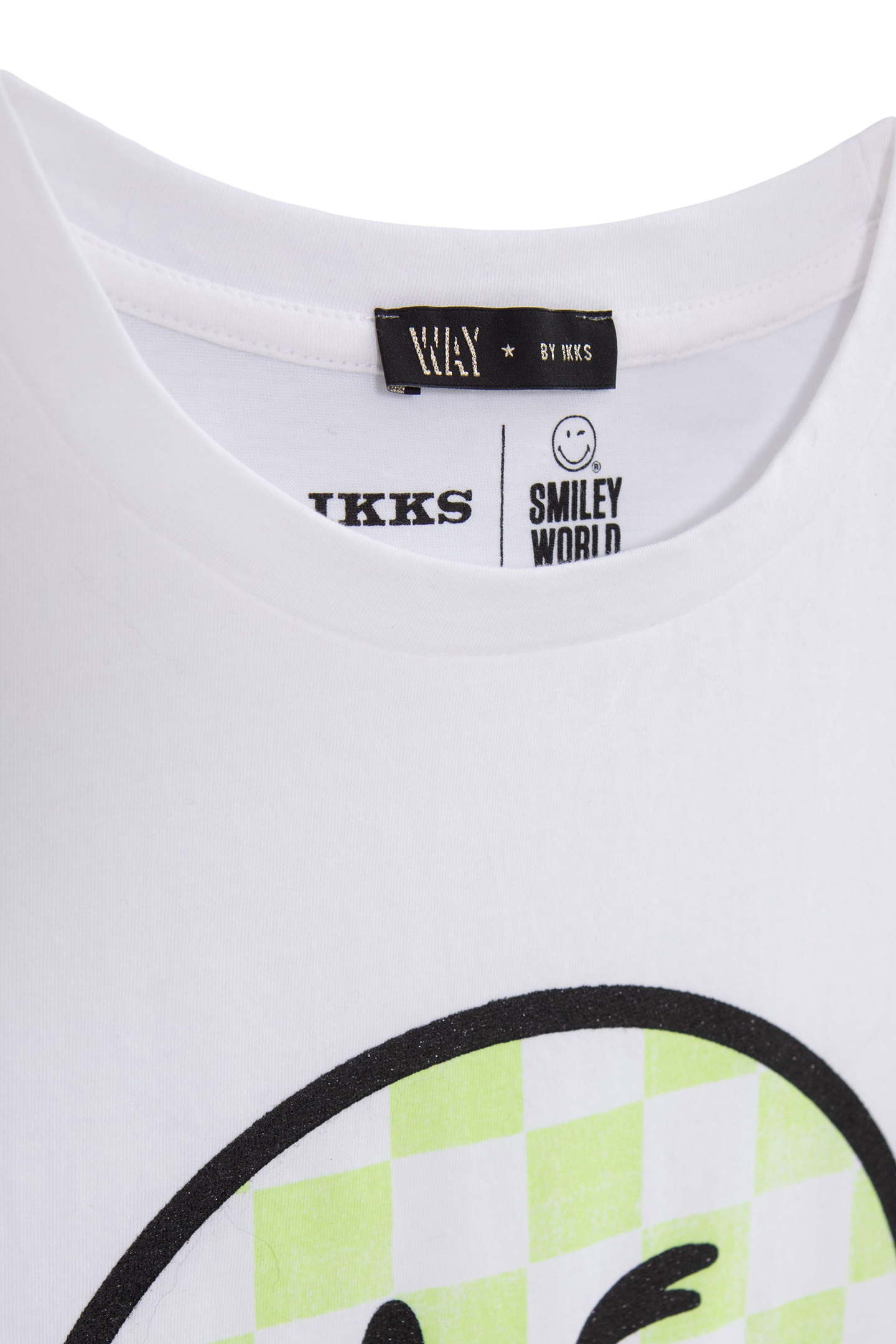 GIRLS’ WHITE T-SHIRT WITH GREEN SMILEYWORLD CHECKERBOARD IMA 4