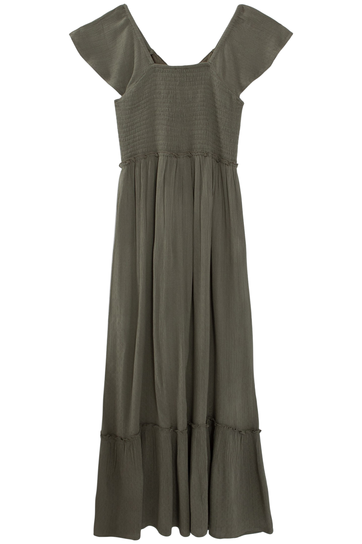 GIRLS’ KHAKI CREPE LONG DRESS WITH WOVEN DECOR 2
