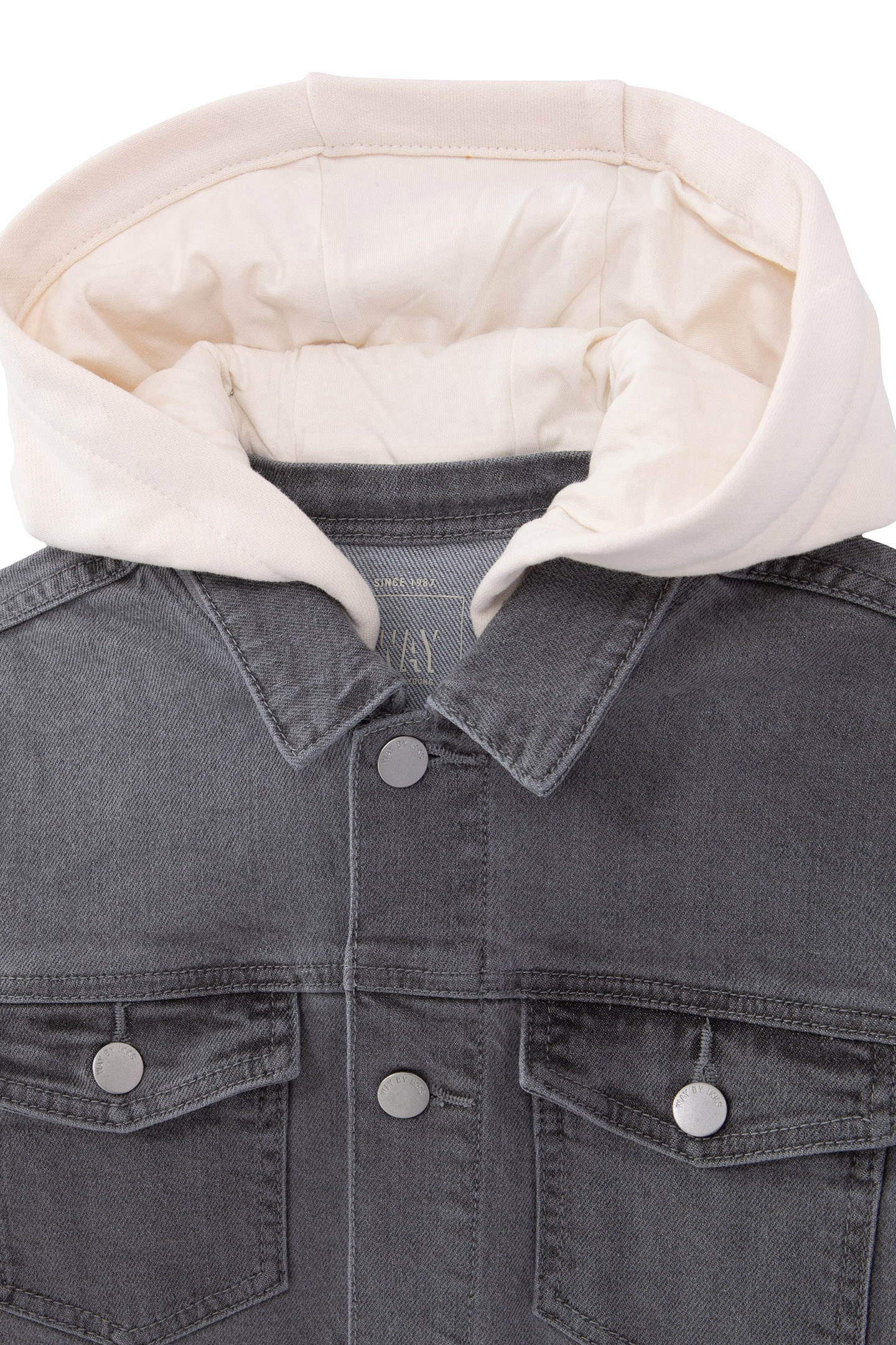 BOYS’ GREY WATERLESS DENIM JACKET WITH DETACHABLE HOOD 3